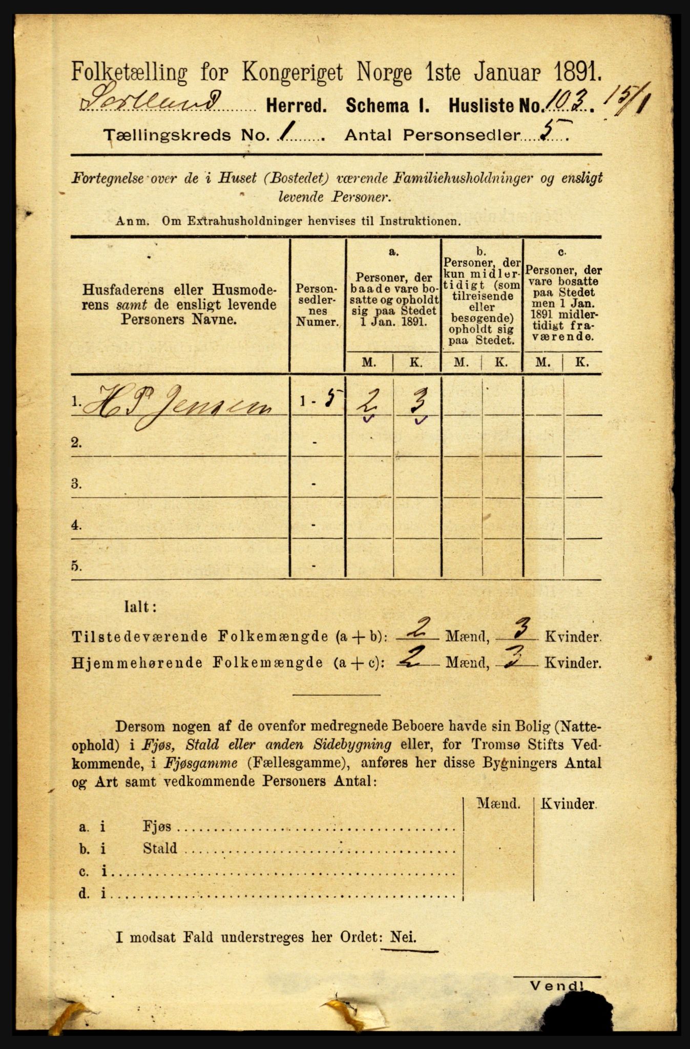 RA, 1891 census for 1870 Sortland, 1891, p. 120