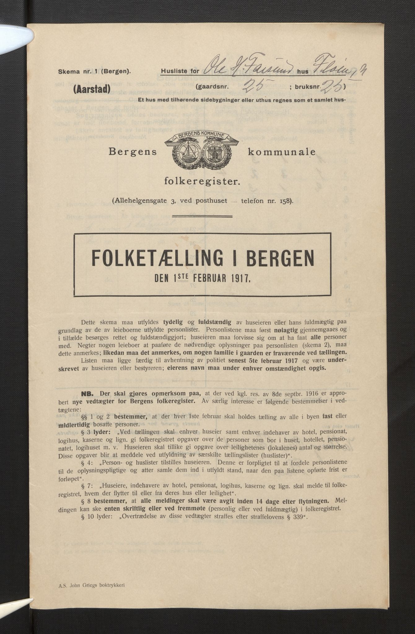 SAB, Municipal Census 1917 for Bergen, 1917, p. 54172