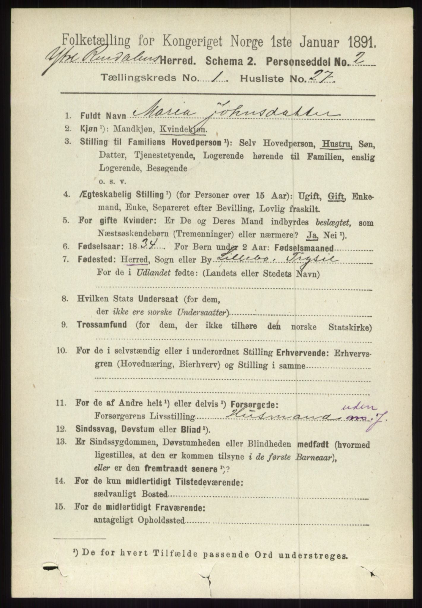 RA, 1891 census for 0432 Ytre Rendal, 1891, p. 265