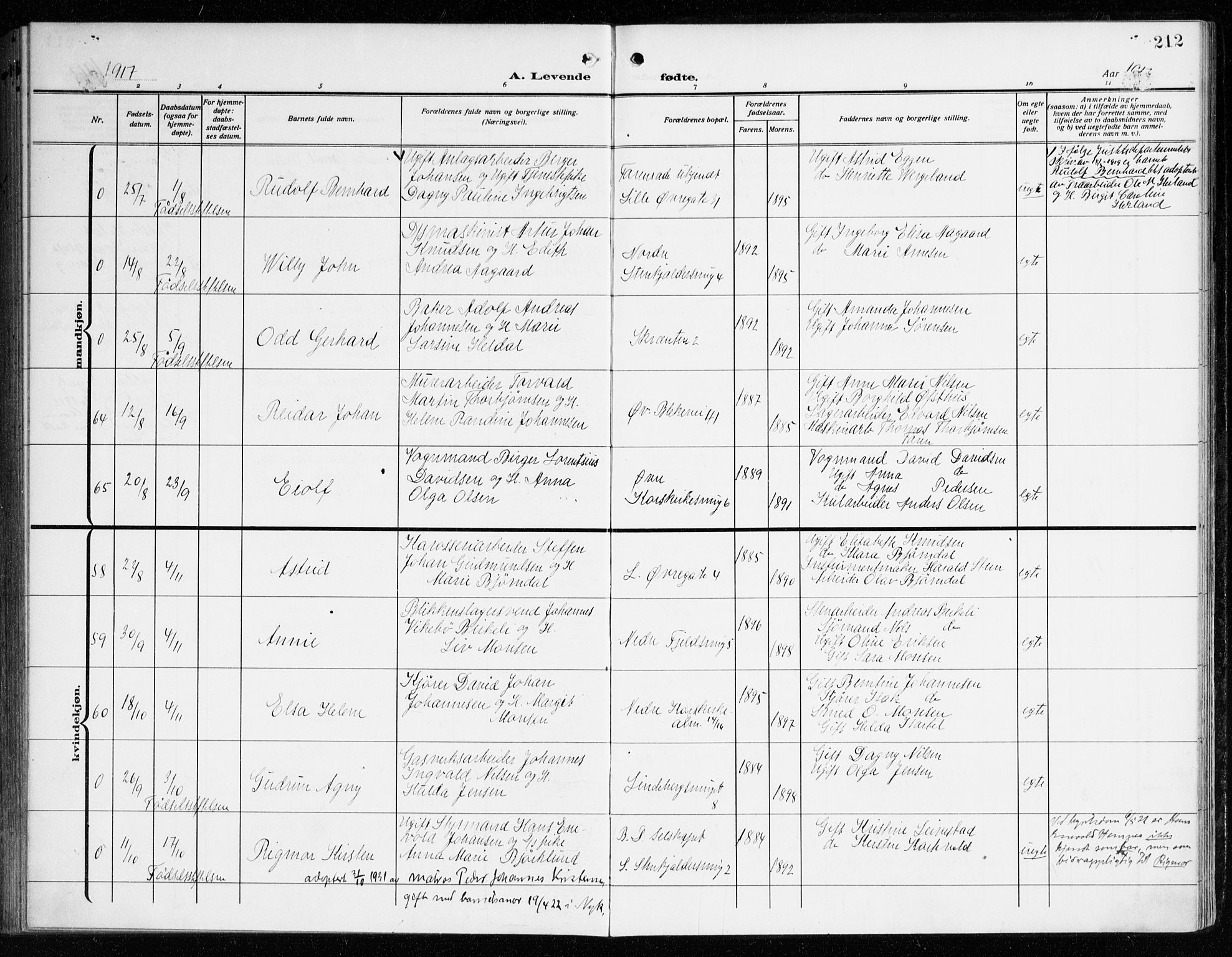 Korskirken sokneprestembete, AV/SAB-A-76101/H/Haa: Parish register (official) no. B 10, 1909-1923, p. 212