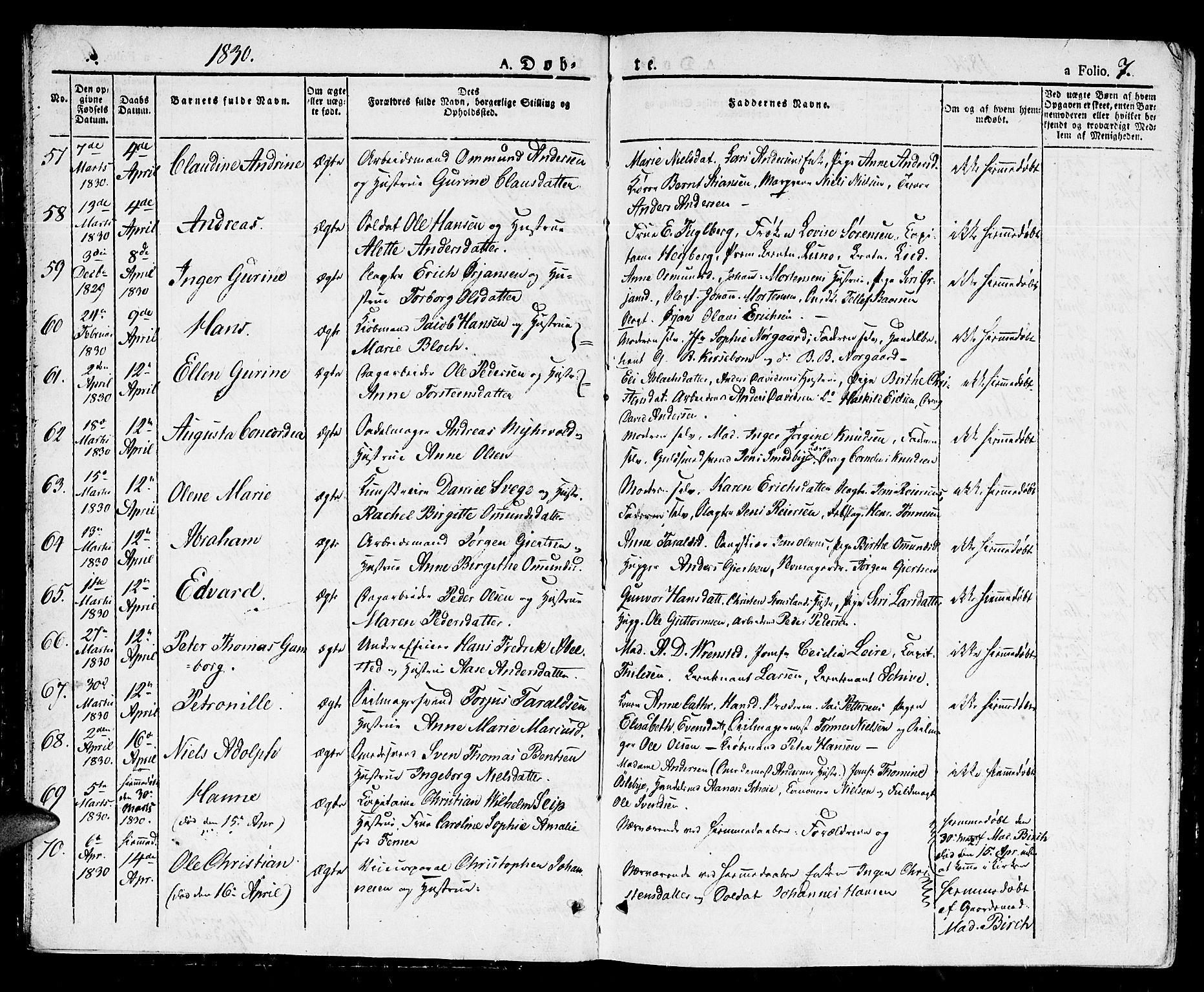 Kristiansand domprosti, AV/SAK-1112-0006/F/Fb/L0007: Parish register (copy) no. B 7, 1829-1837, p. 7