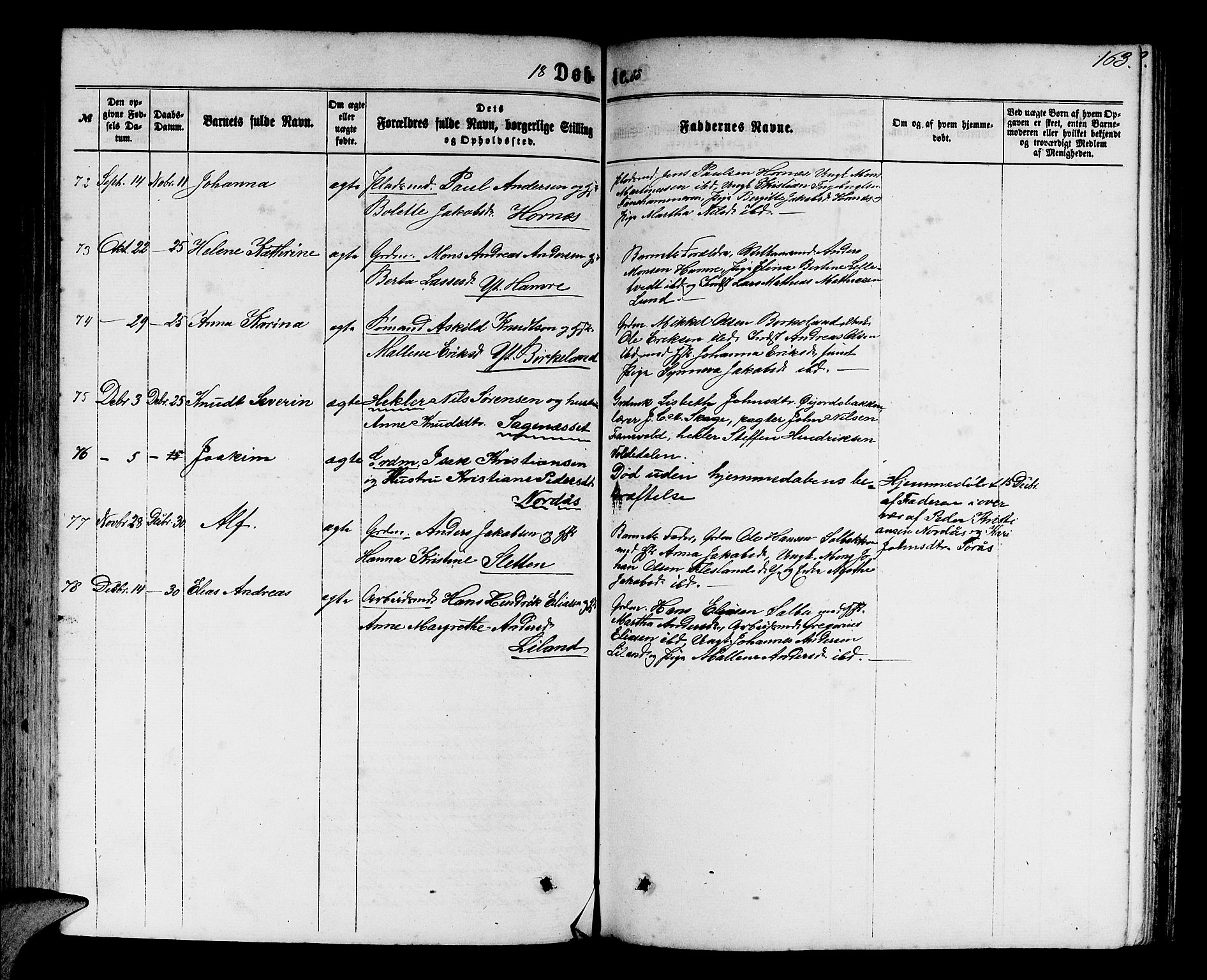 Fana Sokneprestembete, SAB/A-75101/H/Hab/Habb/L0003: Parish register (copy) no. B 3, 1861-1888, p. 163