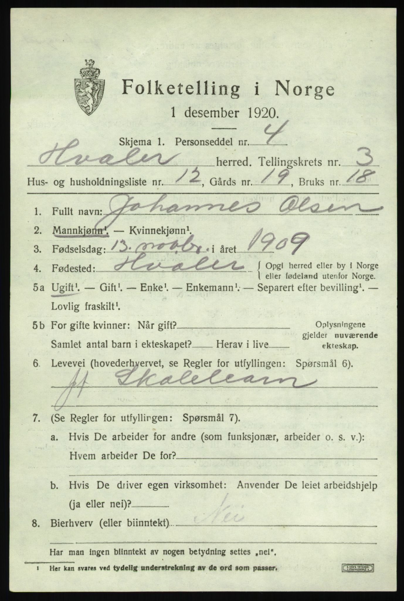 SAO, 1920 census for Hvaler, 1920, p. 4126