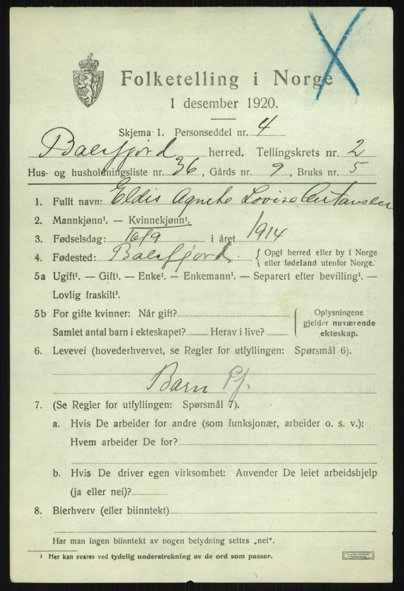 SATØ, 1920 census for Balsfjord, 1920, p. 2111