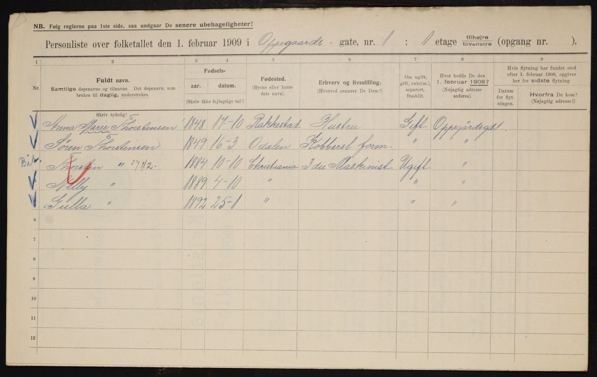 OBA, Municipal Census 1909 for Kristiania, 1909, p. 68562