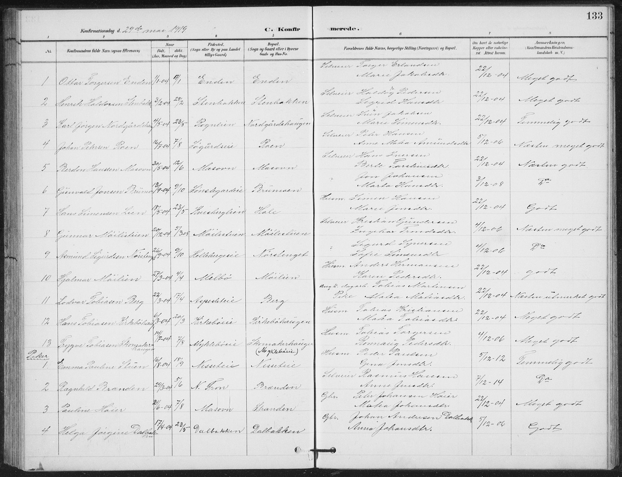 Vestre Gausdal prestekontor, SAH/PREST-094/H/Ha/Hab/L0004: Parish register (copy) no. 4, 1898-1939, p. 133