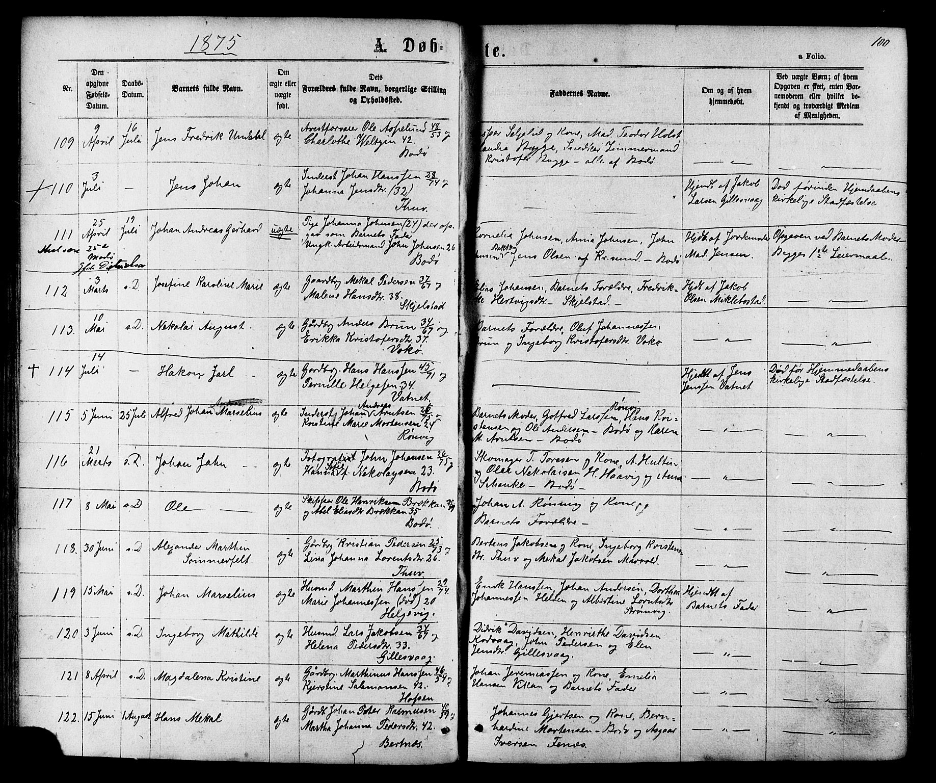 Ministerialprotokoller, klokkerbøker og fødselsregistre - Nordland, AV/SAT-A-1459/801/L0029: Parish register (copy) no. 801C04, 1868-1878, p. 100