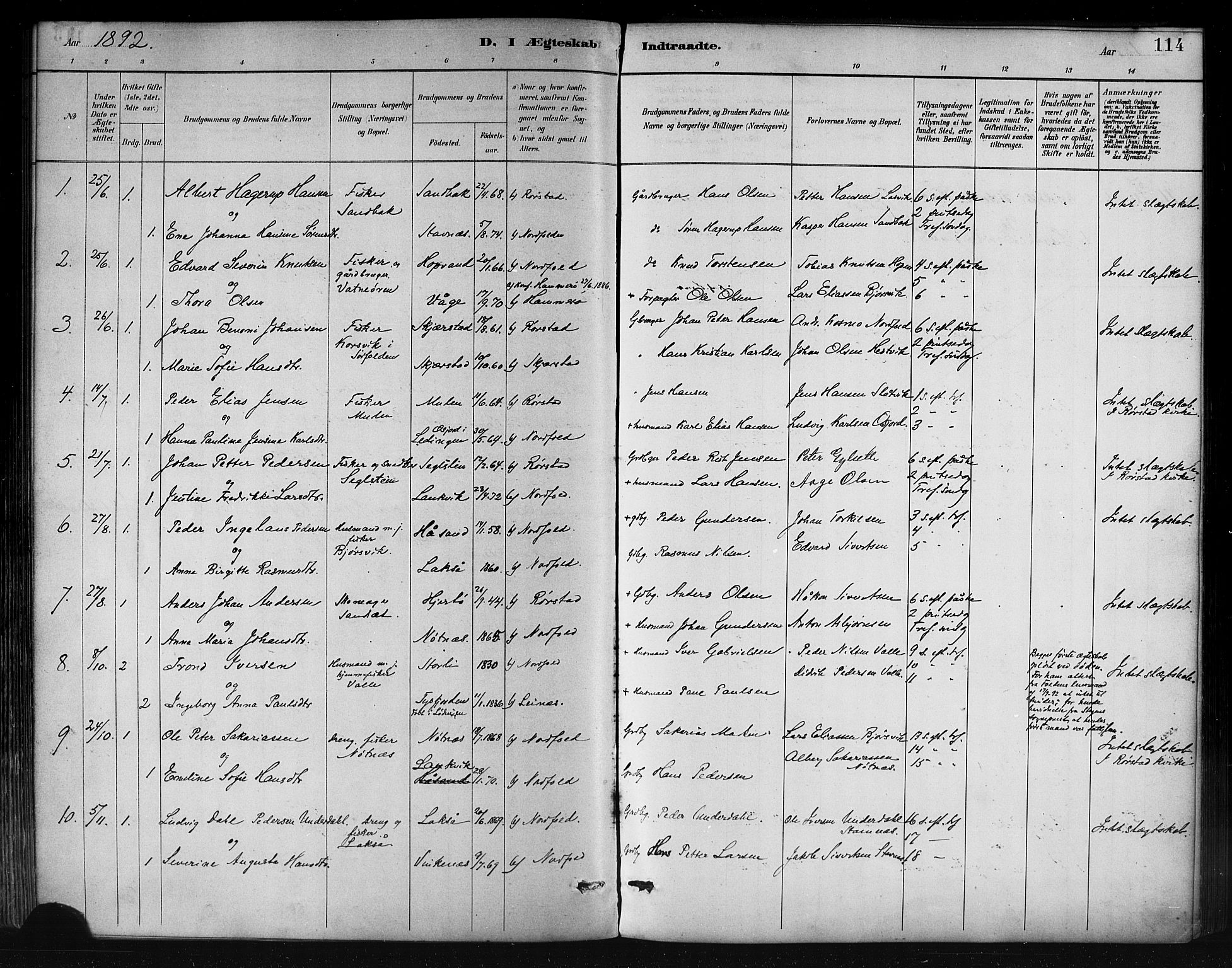 Ministerialprotokoller, klokkerbøker og fødselsregistre - Nordland, AV/SAT-A-1459/858/L0831: Parish register (official) no. 858A01, 1884-1902, p. 114