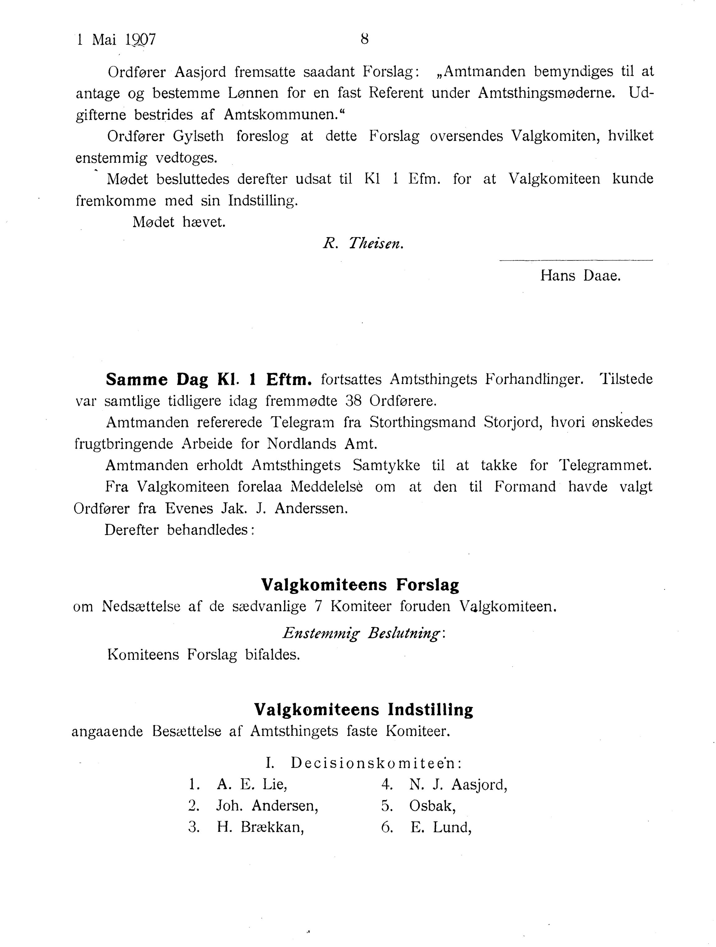 Nordland Fylkeskommune. Fylkestinget, AIN/NFK-17/176/A/Ac/L0030: Fylkestingsforhandlinger 1907, 1907