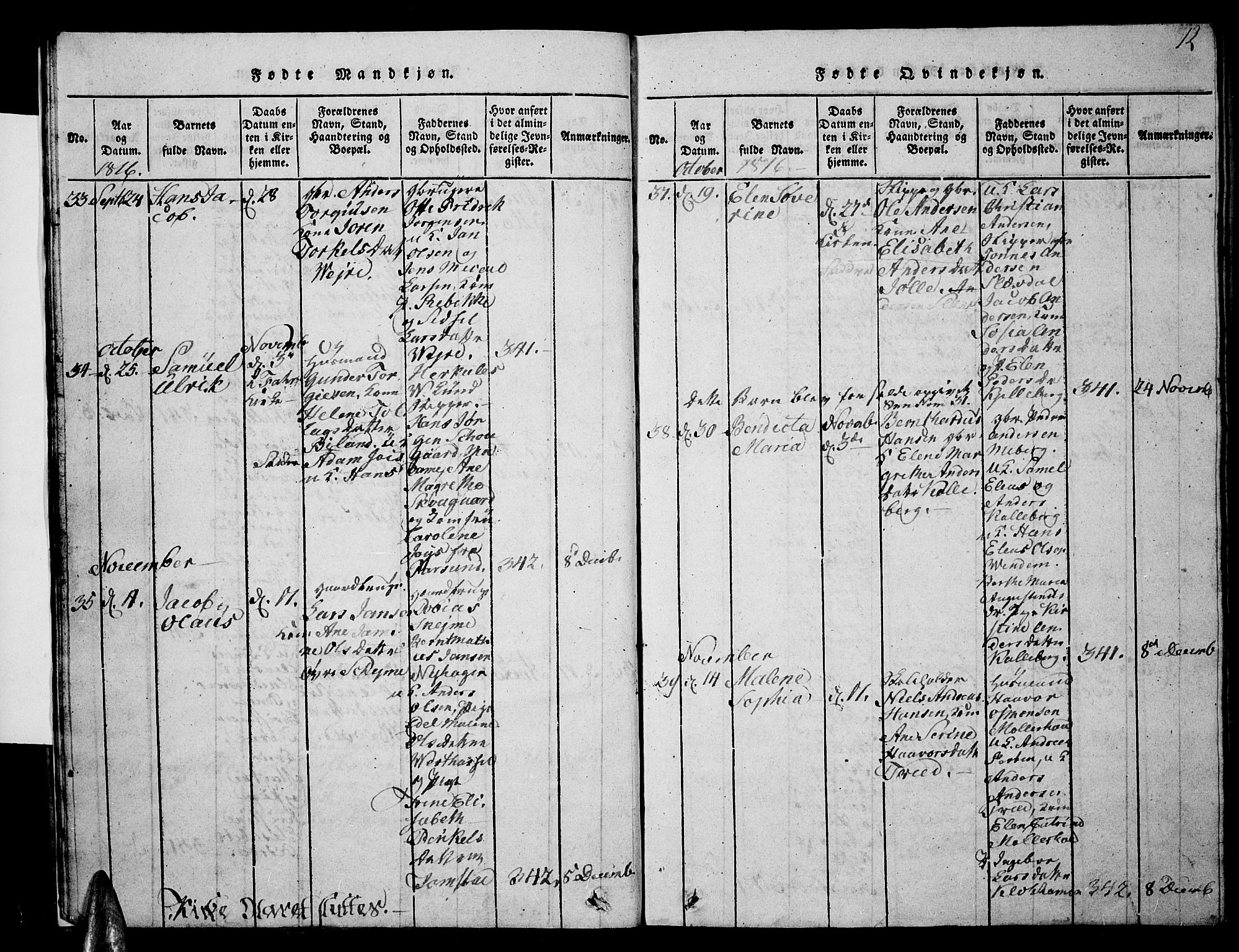 Lista sokneprestkontor, AV/SAK-1111-0027/F/Fb/L0001: Parish register (copy) no. B 1, 1816-1832, p. 12