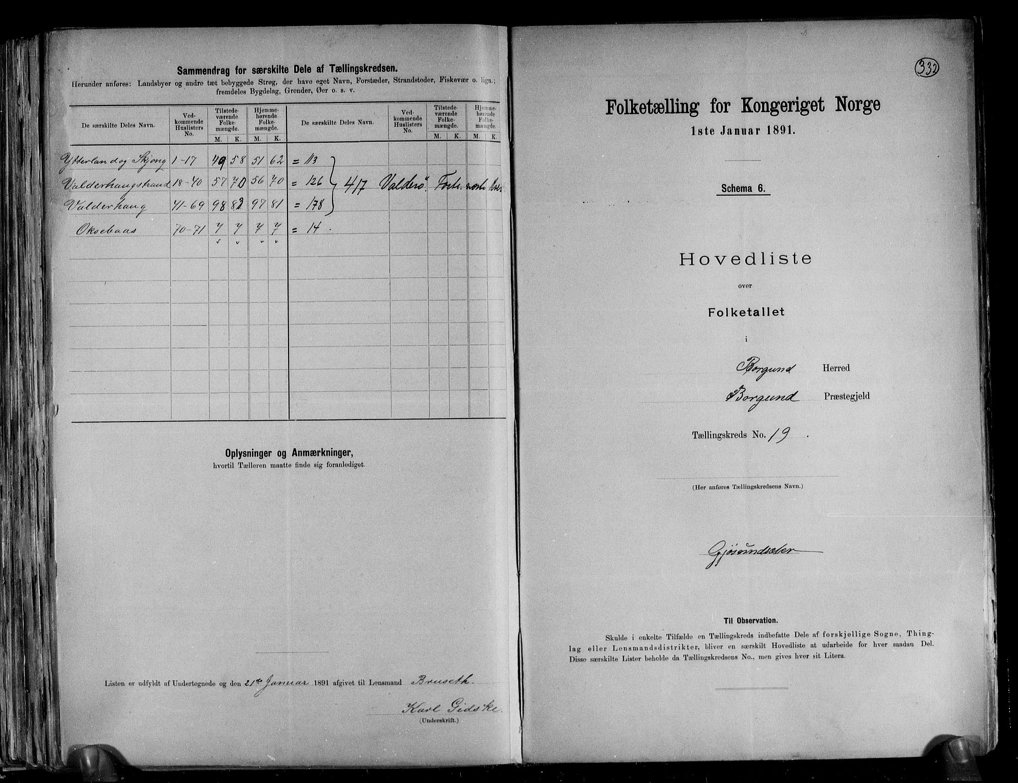 RA, 1891 census for 1531 Borgund, 1891, p. 43