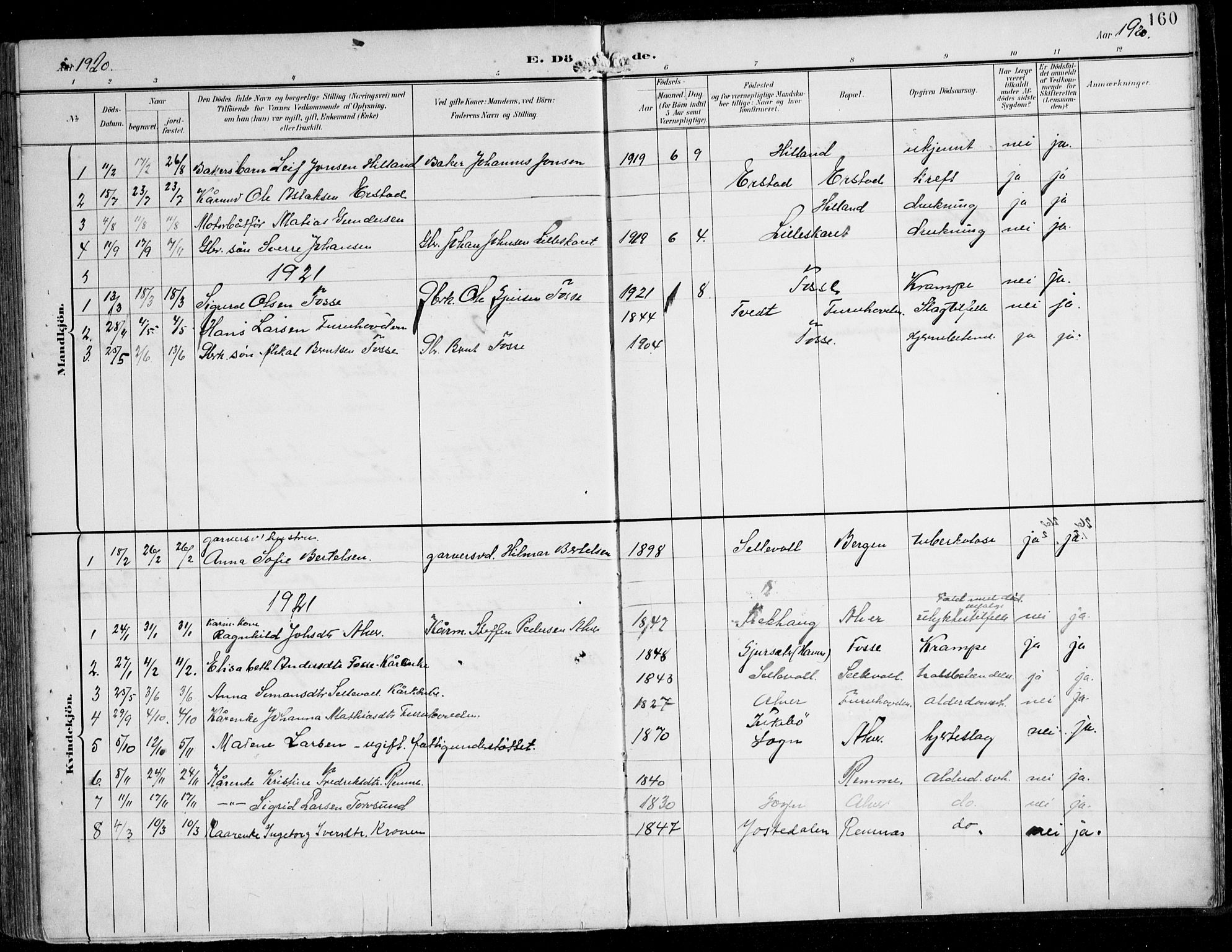 Alversund Sokneprestembete, SAB/A-73901/H/Ha/Haa/Haaa/L0003: Parish register (official) no. A 3, 1897-1926, p. 160