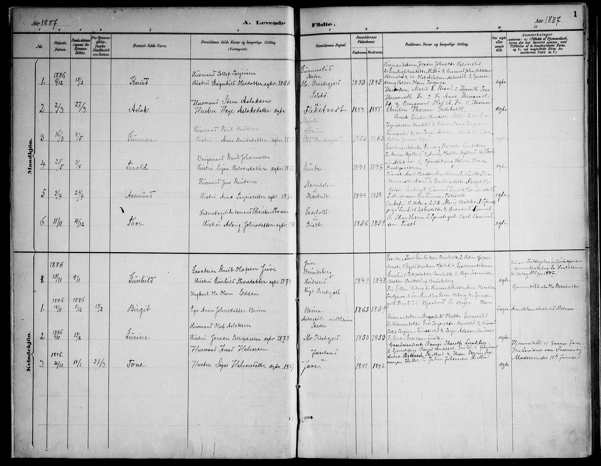 Lårdal kirkebøker, AV/SAKO-A-284/F/Fa/L0007: Parish register (official) no. I 7, 1887-1906, p. 1