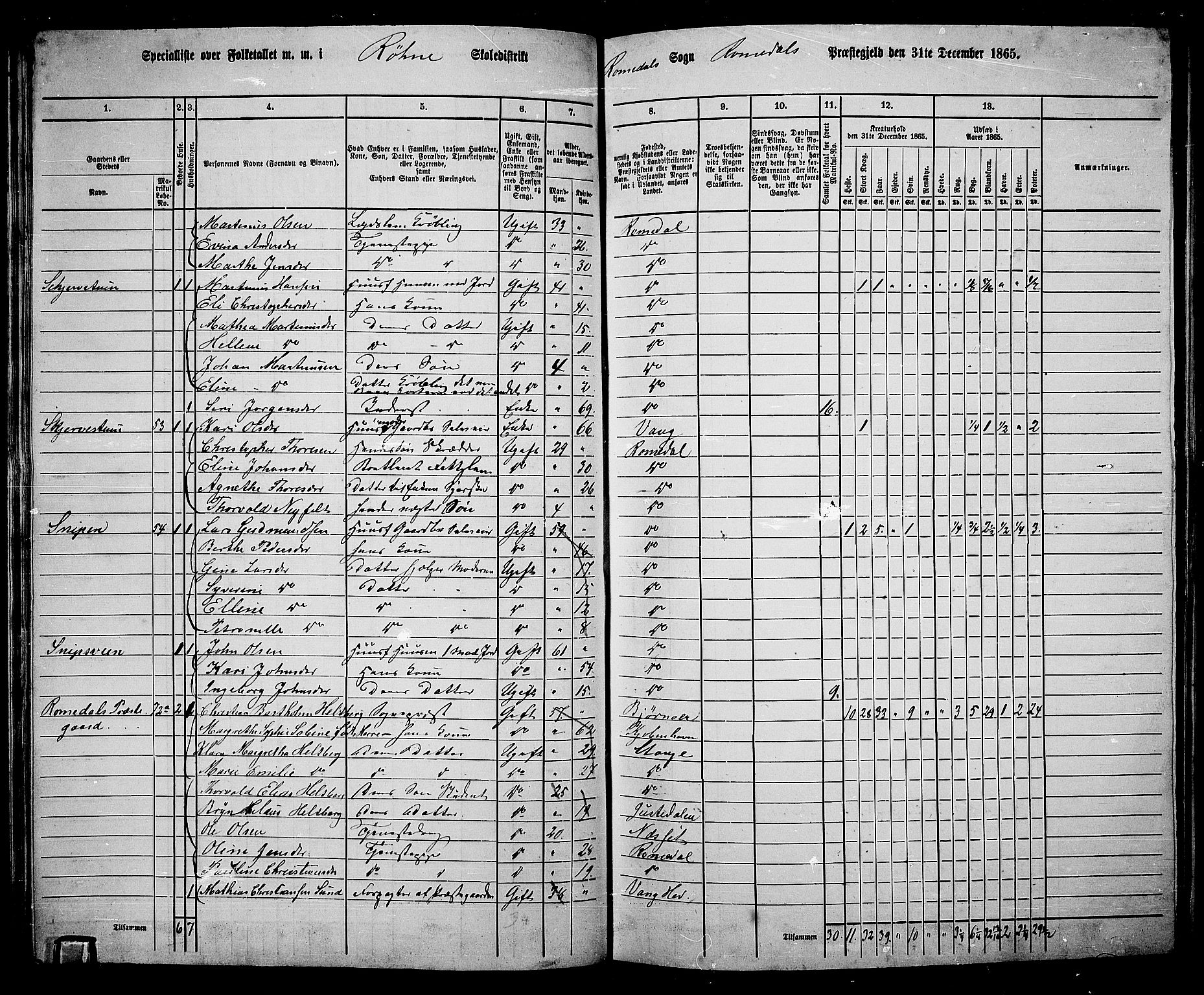 RA, 1865 census for Romedal, 1865, p. 61