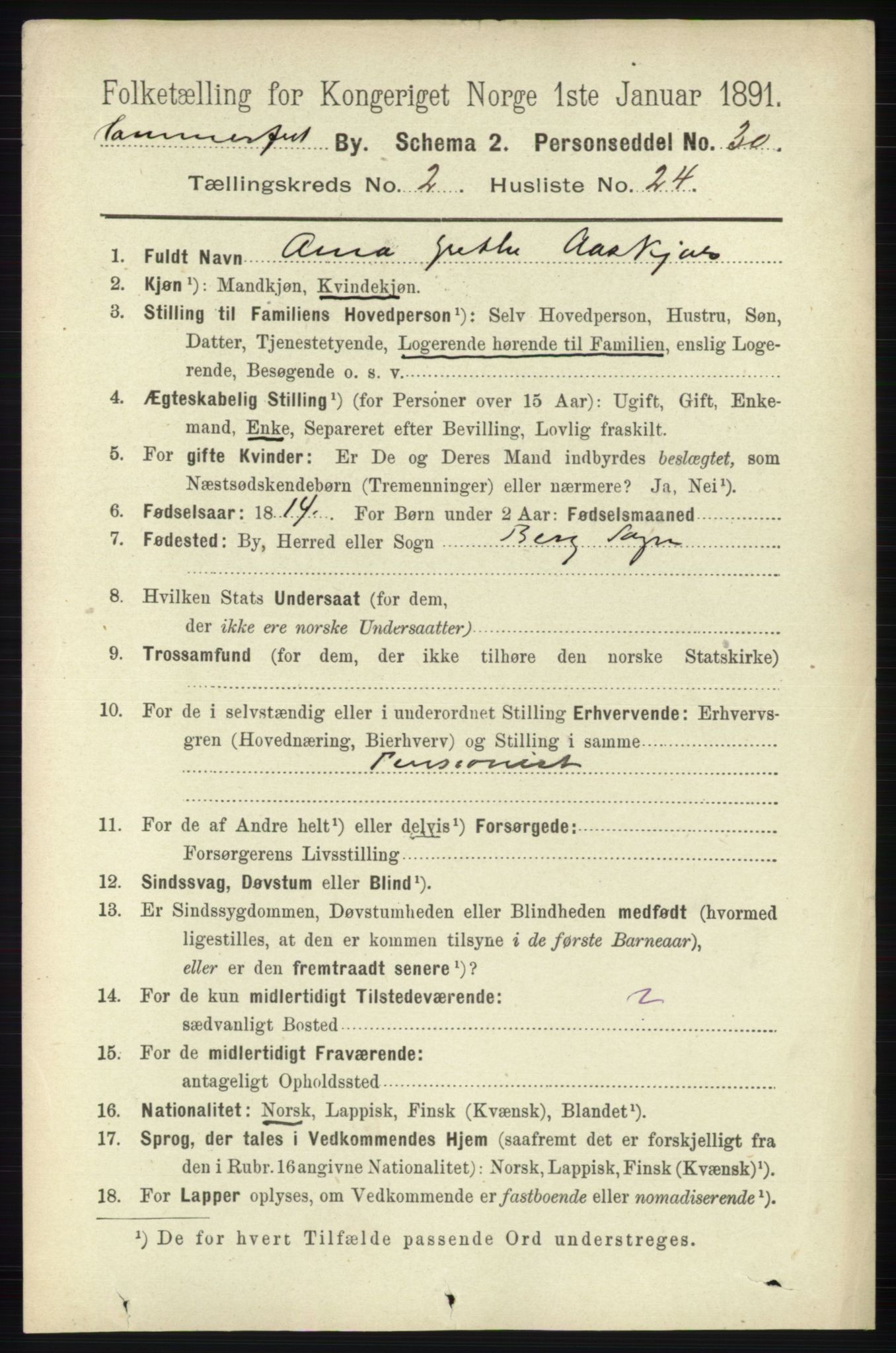 RA, 1891 census for 2001 Hammerfest, 1891, p. 571