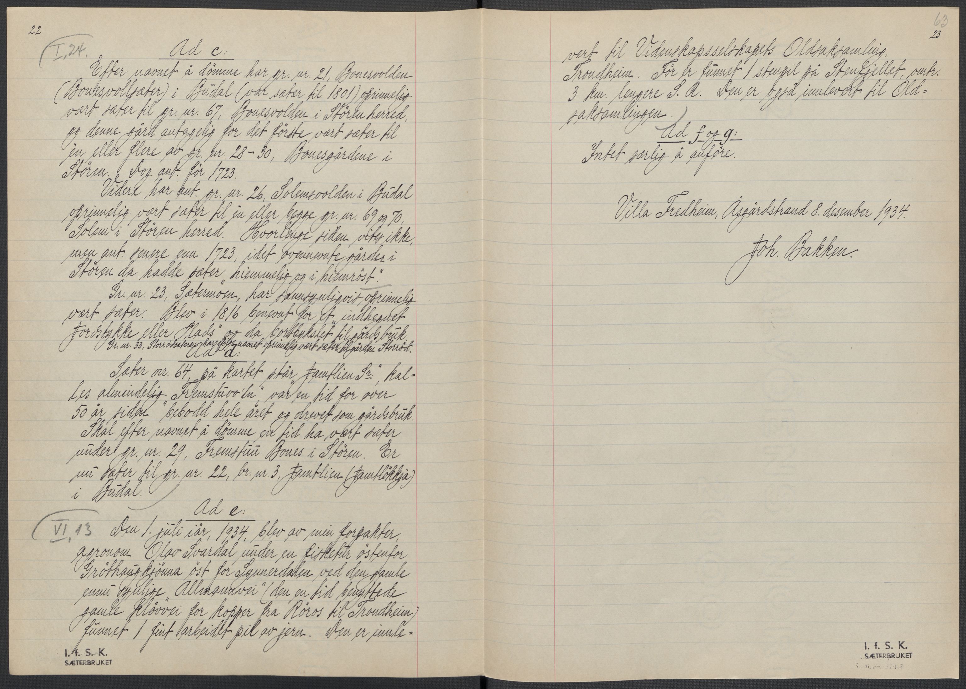 Instituttet for sammenlignende kulturforskning, AV/RA-PA-0424/F/Fc/L0014/0002: Eske B14: / Sør-Trøndelag (perm XL), 1933-1935, p. 63