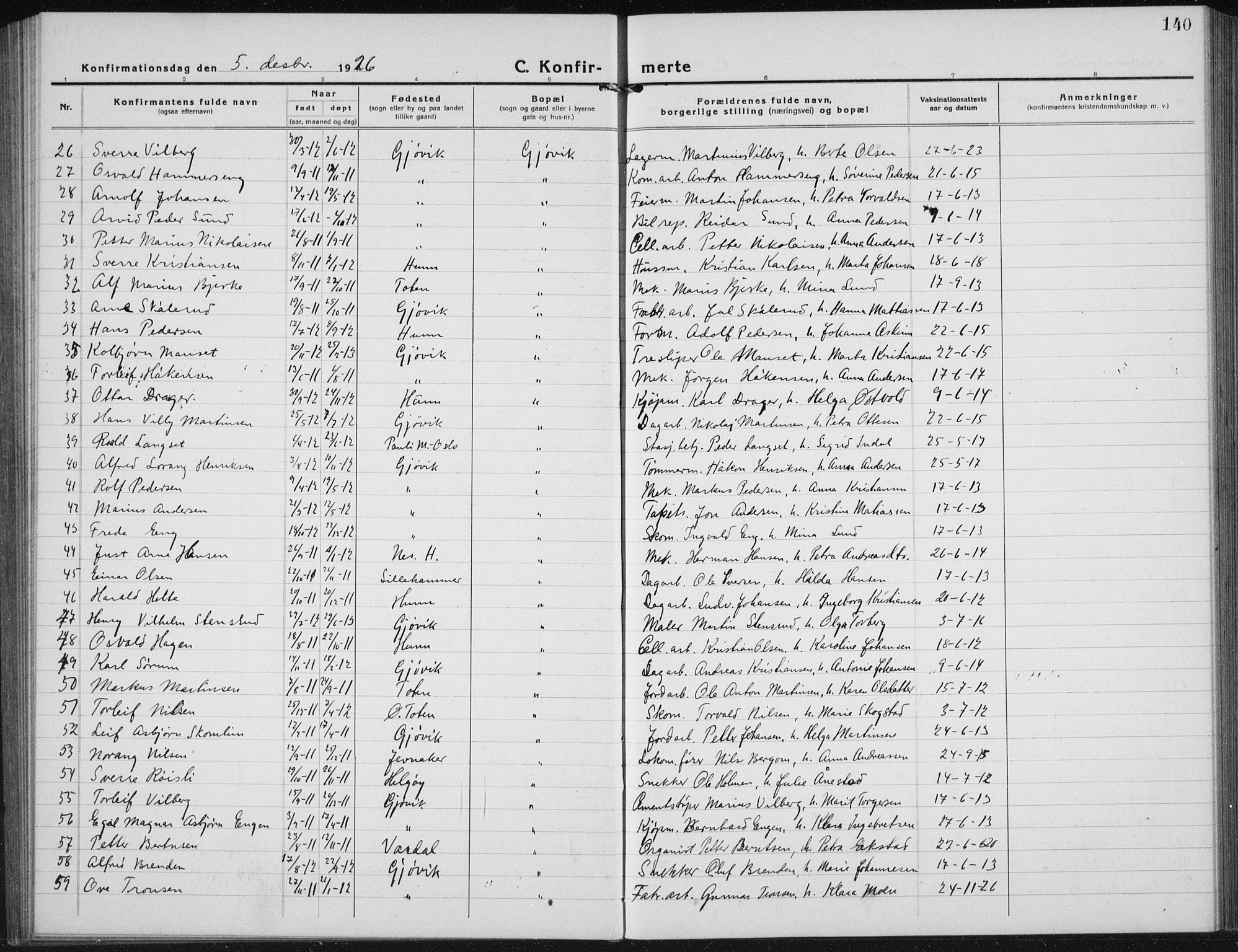 Vardal prestekontor, SAH/PREST-100/H/Ha/Hab/L0017: Parish register (copy) no. 17, 1922-1941, p. 140