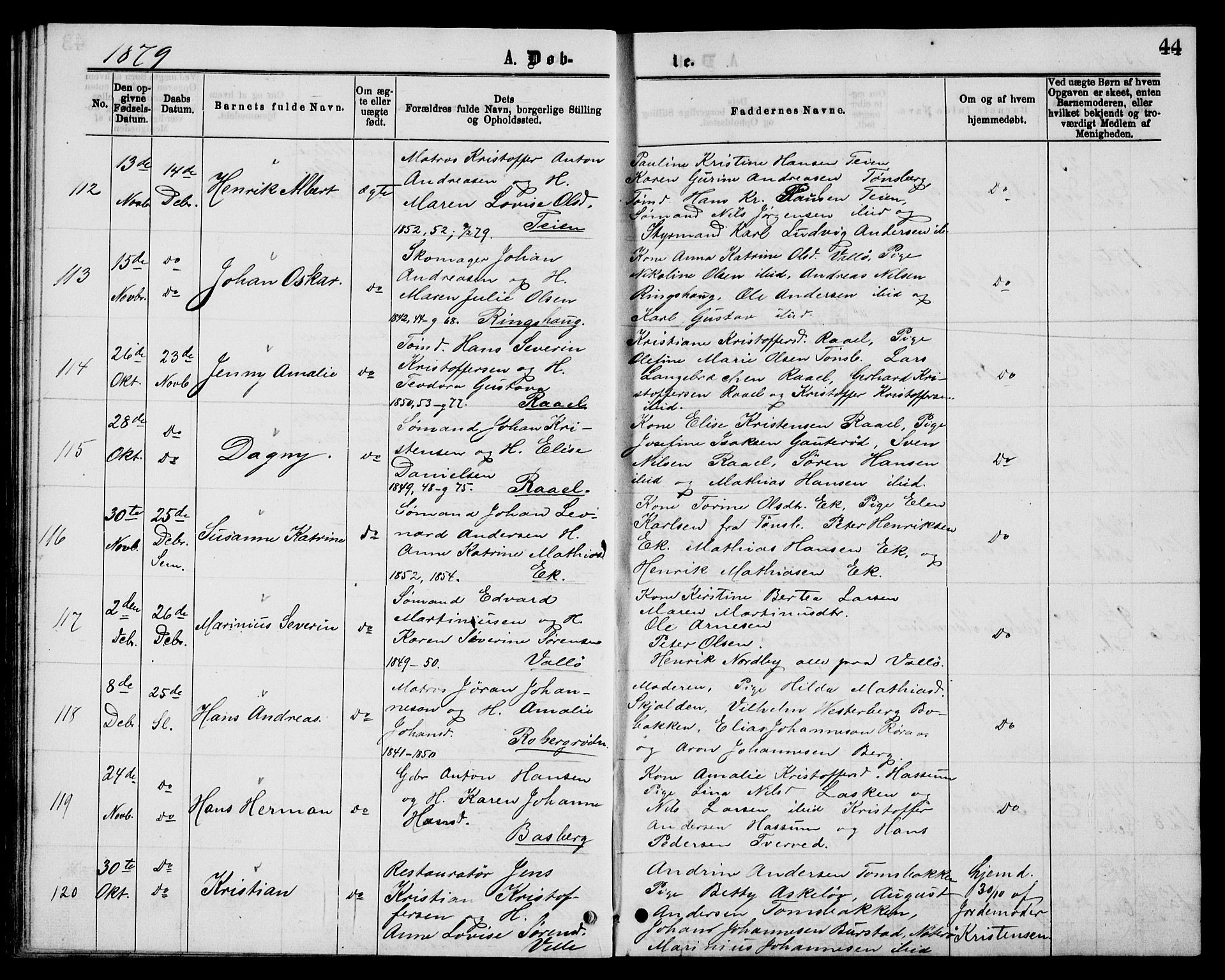 Sem kirkebøker, AV/SAKO-A-5/G/Gb/L0001: Parish register (copy) no. II 1, 1877-1885, p. 44