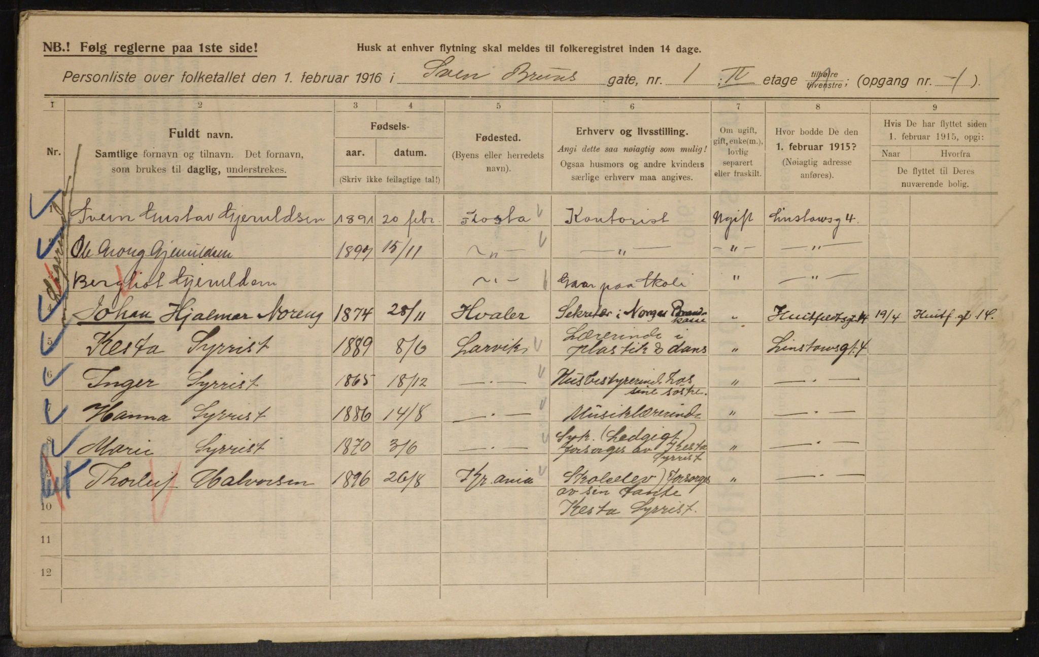 OBA, Municipal Census 1916 for Kristiania, 1916, p. 107704