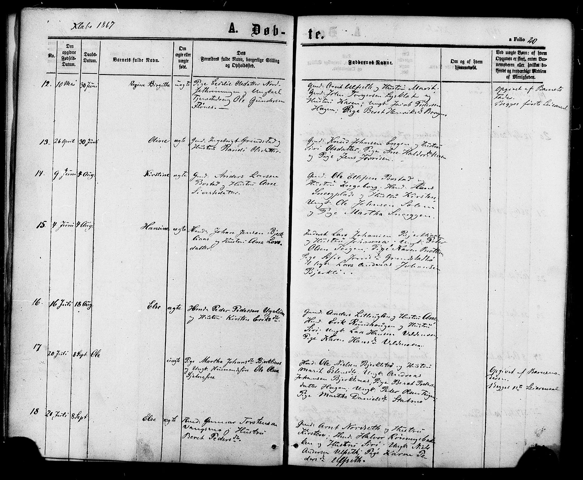 Ministerialprotokoller, klokkerbøker og fødselsregistre - Sør-Trøndelag, SAT/A-1456/618/L0442: Parish register (official) no. 618A06 /1, 1863-1879, p. 20