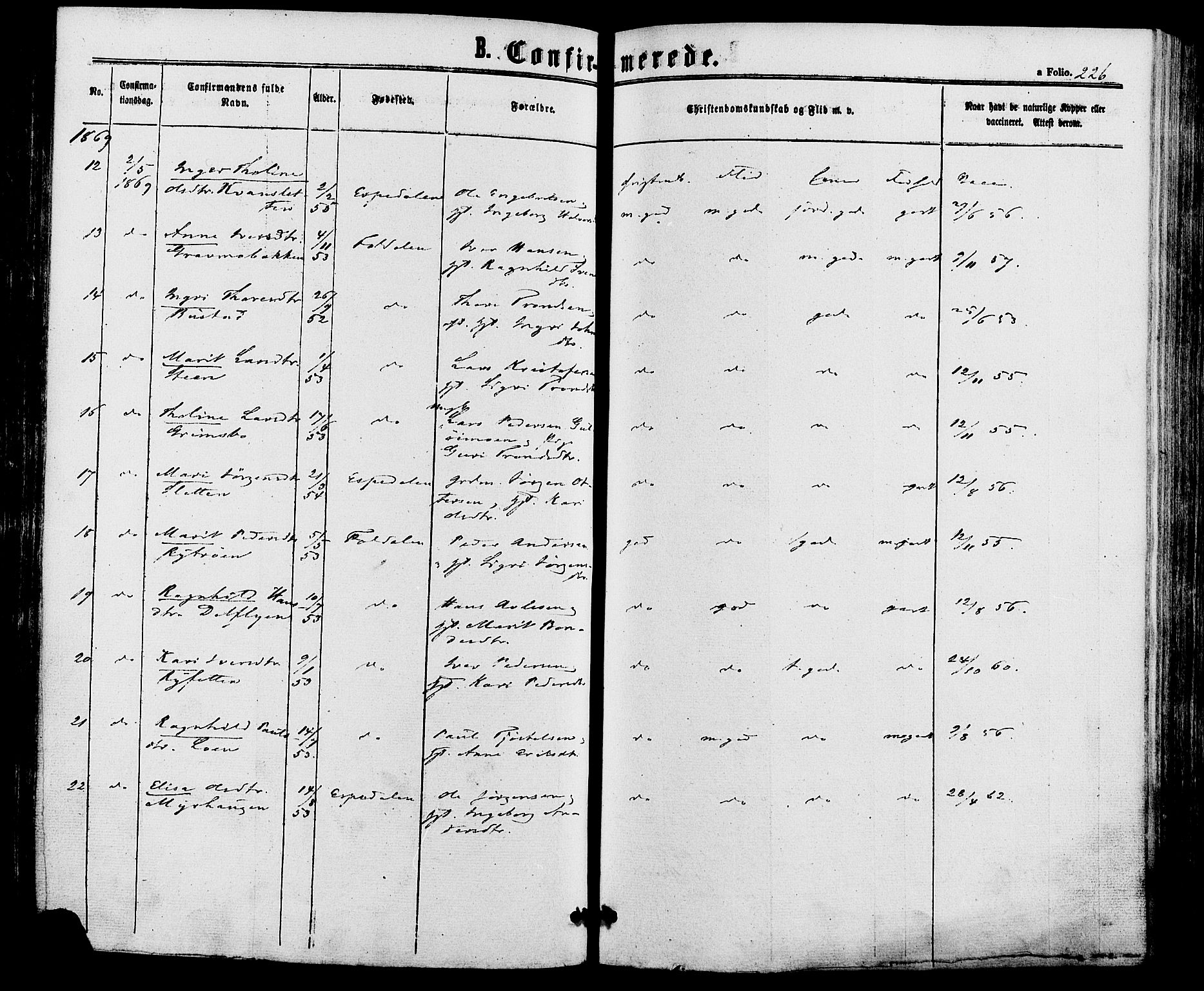 Alvdal prestekontor, SAH/PREST-060/H/Ha/Haa/L0001: Parish register (official) no. 1, 1863-1882, p. 226