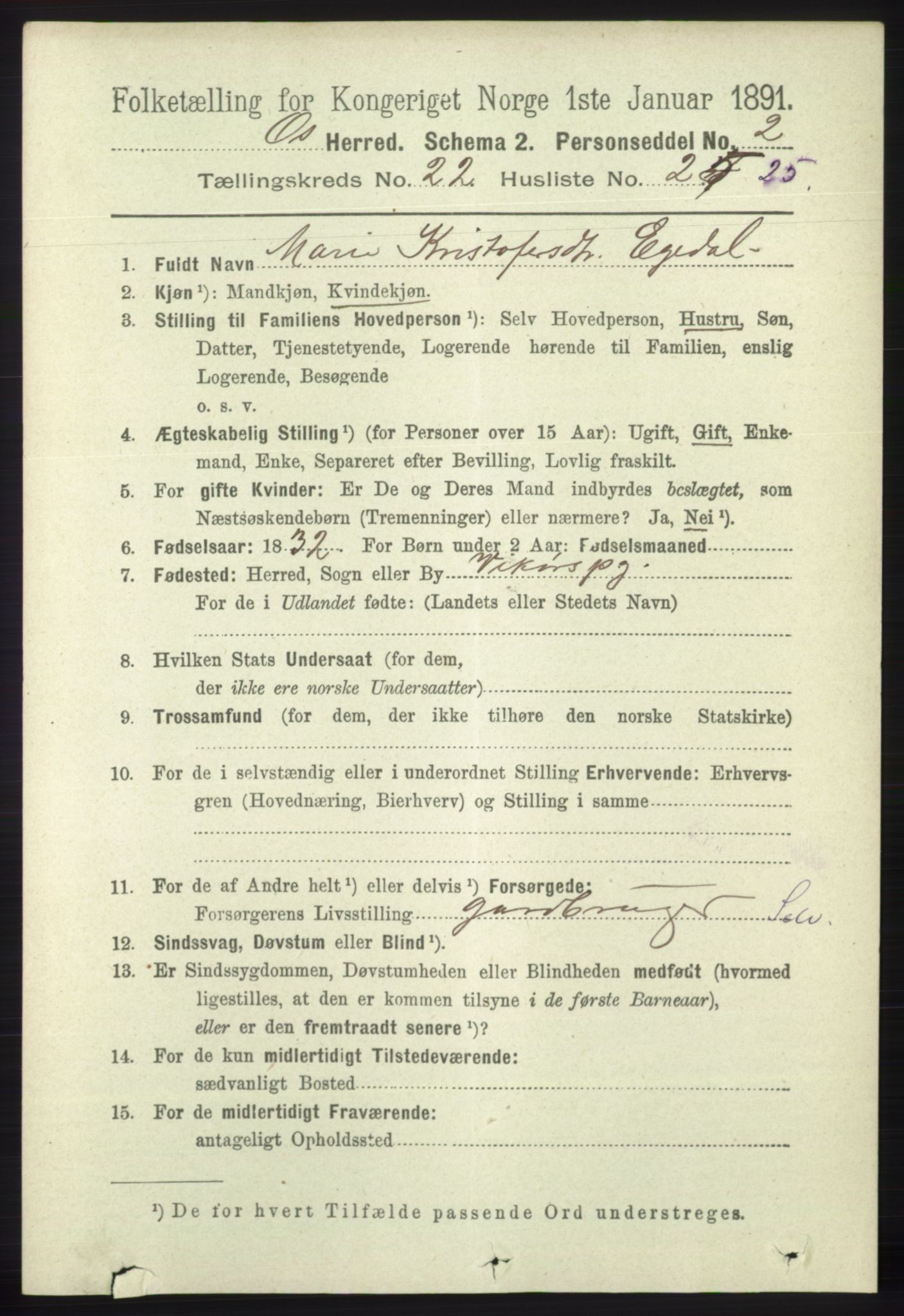 RA, 1891 census for 1243 Os, 1891, p. 5042