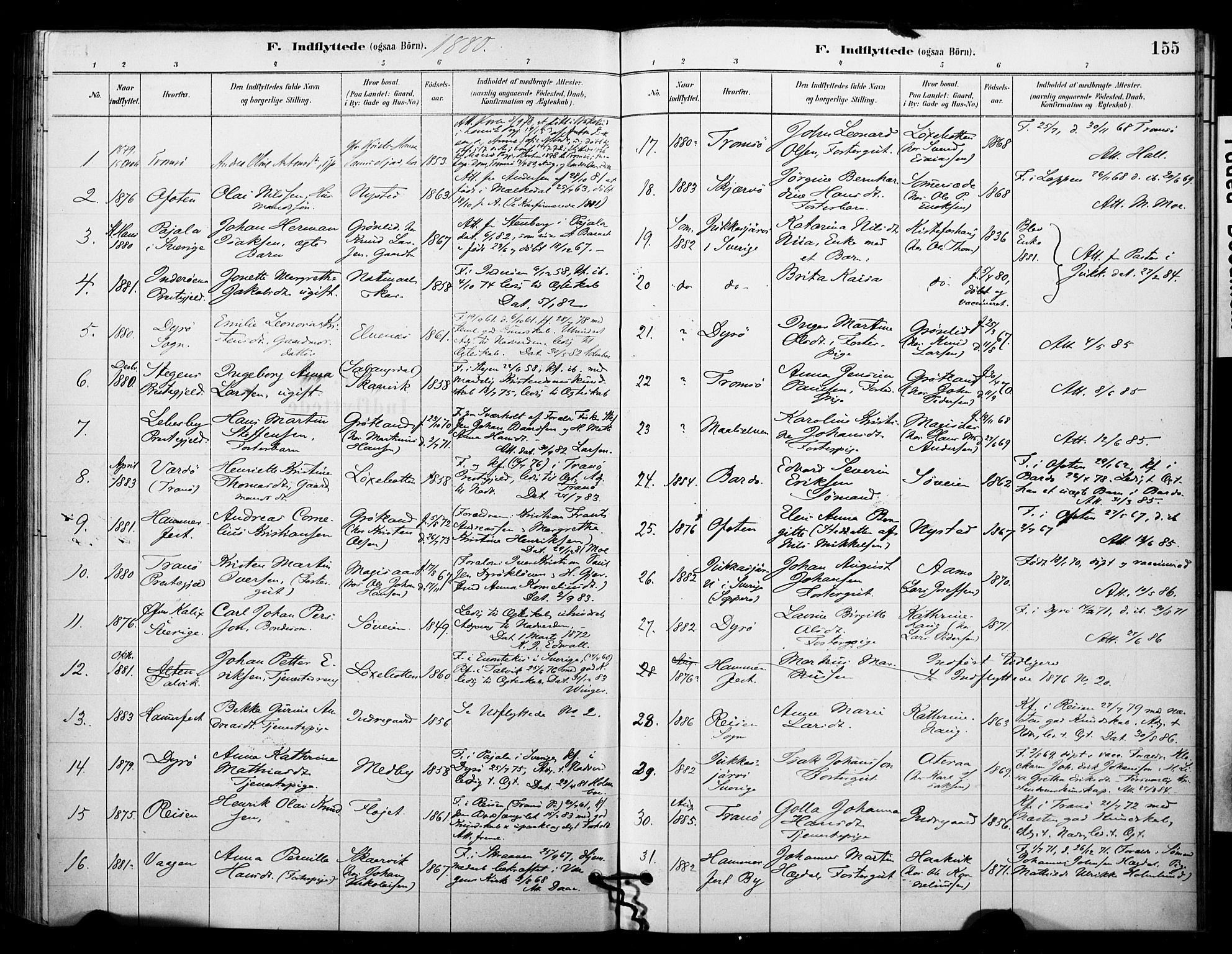 Ibestad sokneprestembete, AV/SATØ-S-0077/H/Ha/Haa/L0014kirke: Parish register (official) no. 14, 1880-1887, p. 155