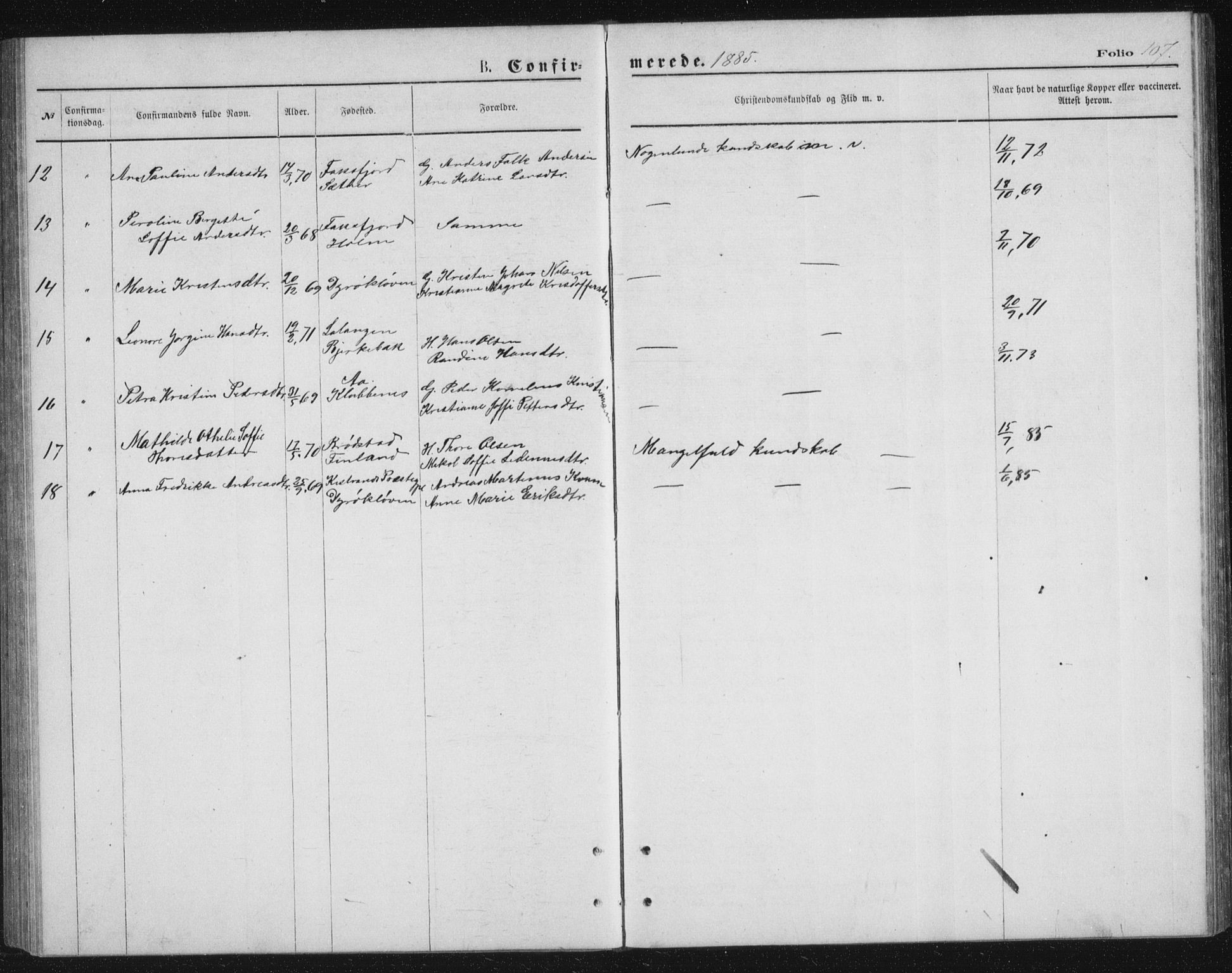 Tranøy sokneprestkontor, AV/SATØ-S-1313/I/Ia/Iab/L0013klokker: Parish register (copy) no. 13, 1874-1896, p. 107