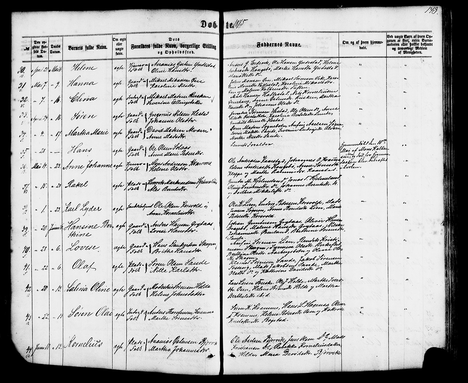 Gaular sokneprestembete, AV/SAB-A-80001/H/Haa: Parish register (official) no. A 5, 1860-1881, p. 143