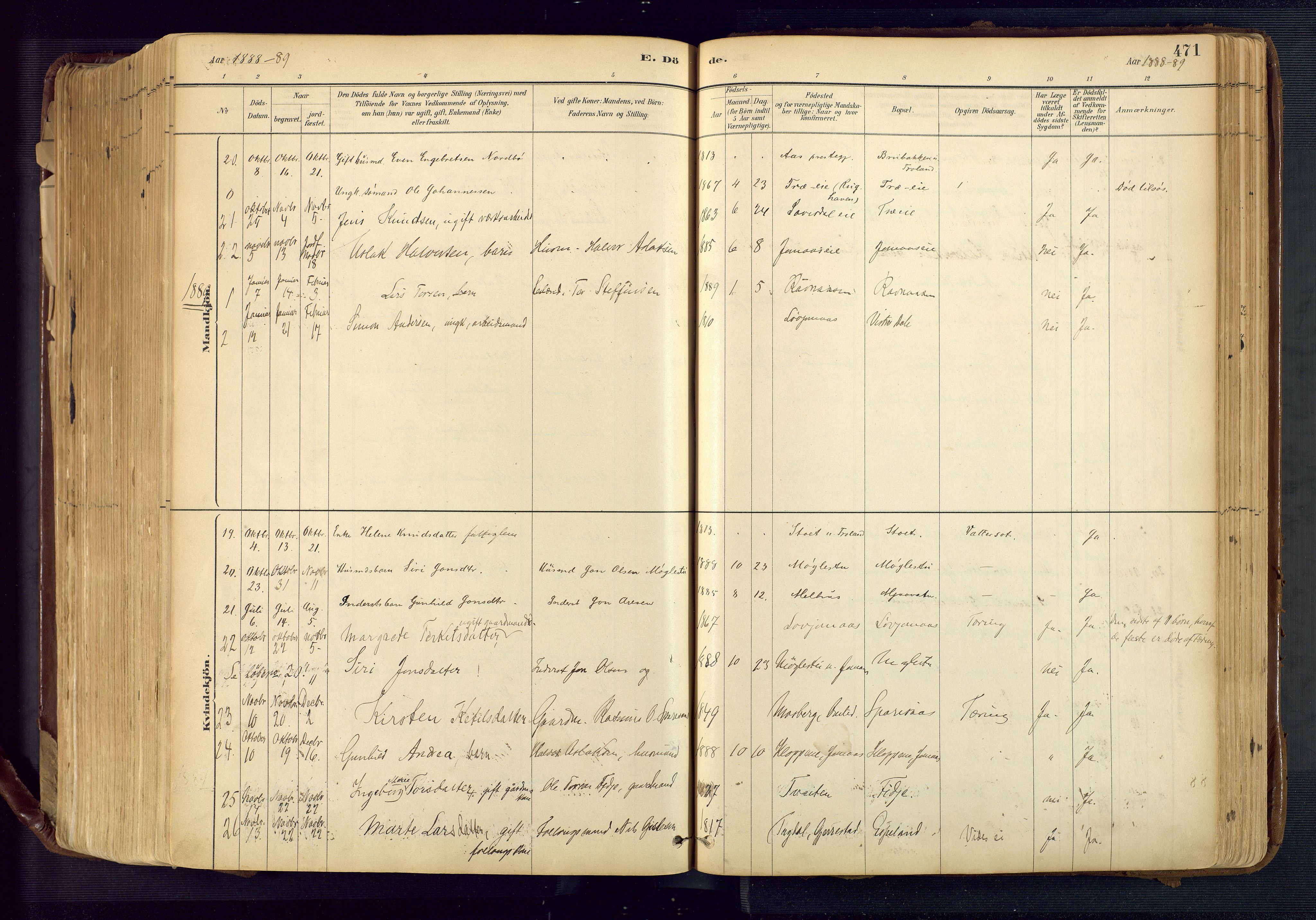 Froland sokneprestkontor, SAK/1111-0013/F/Fa/L0005: Parish register (official) no. A 5, 1882-1921, p. 471