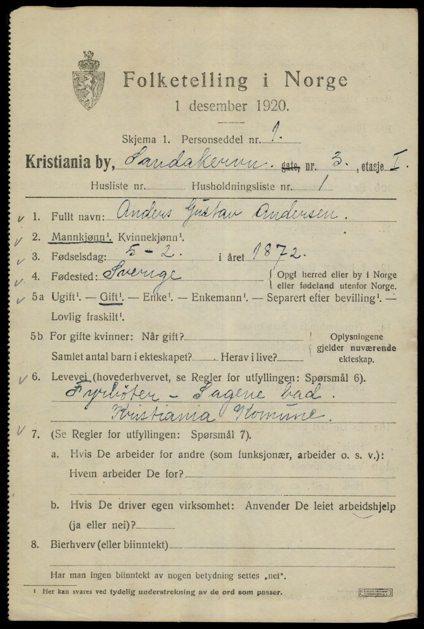 SAO, 1920 census for Kristiania, 1920, p. 477643