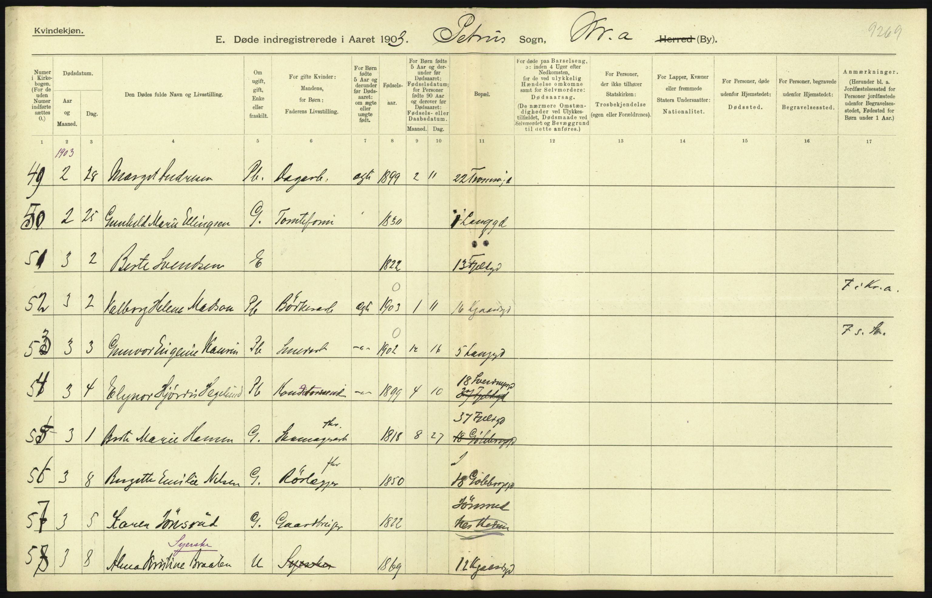 Statistisk sentralbyrå, Sosiodemografiske emner, Befolkning, AV/RA-S-2228/D/Df/Dfa/Dfaa/L0004: Kristiania: Gifte, døde, 1903, p. 339