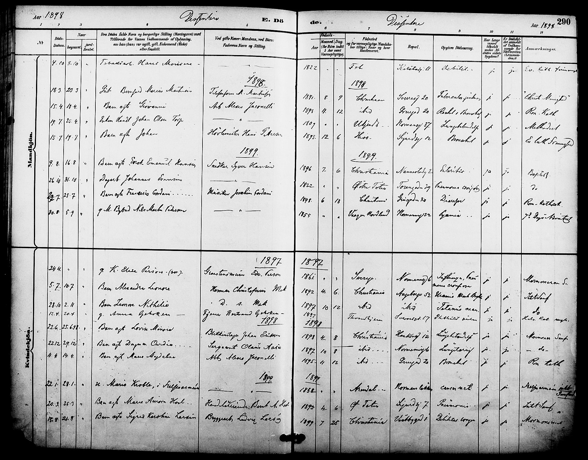 Kampen prestekontor Kirkebøker, SAO/A-10853/F/Fa/L0008: Parish register (official) no. I 8, 1892-1902, p. 290