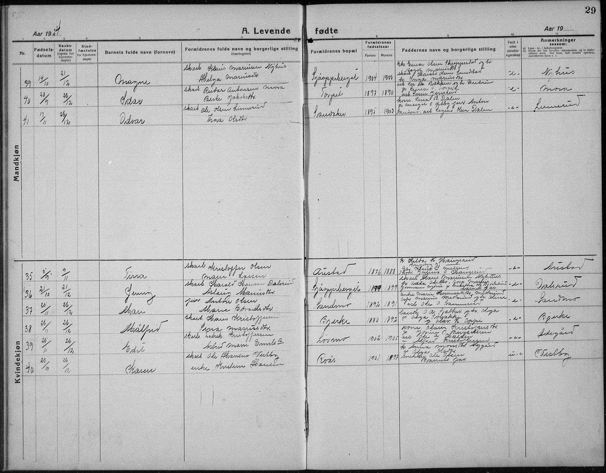 Nord-Odal prestekontor, AV/SAH-PREST-032/H/Ha/Hab/L0004: Parish register (copy) no. 4, 1921-1936, p. 29