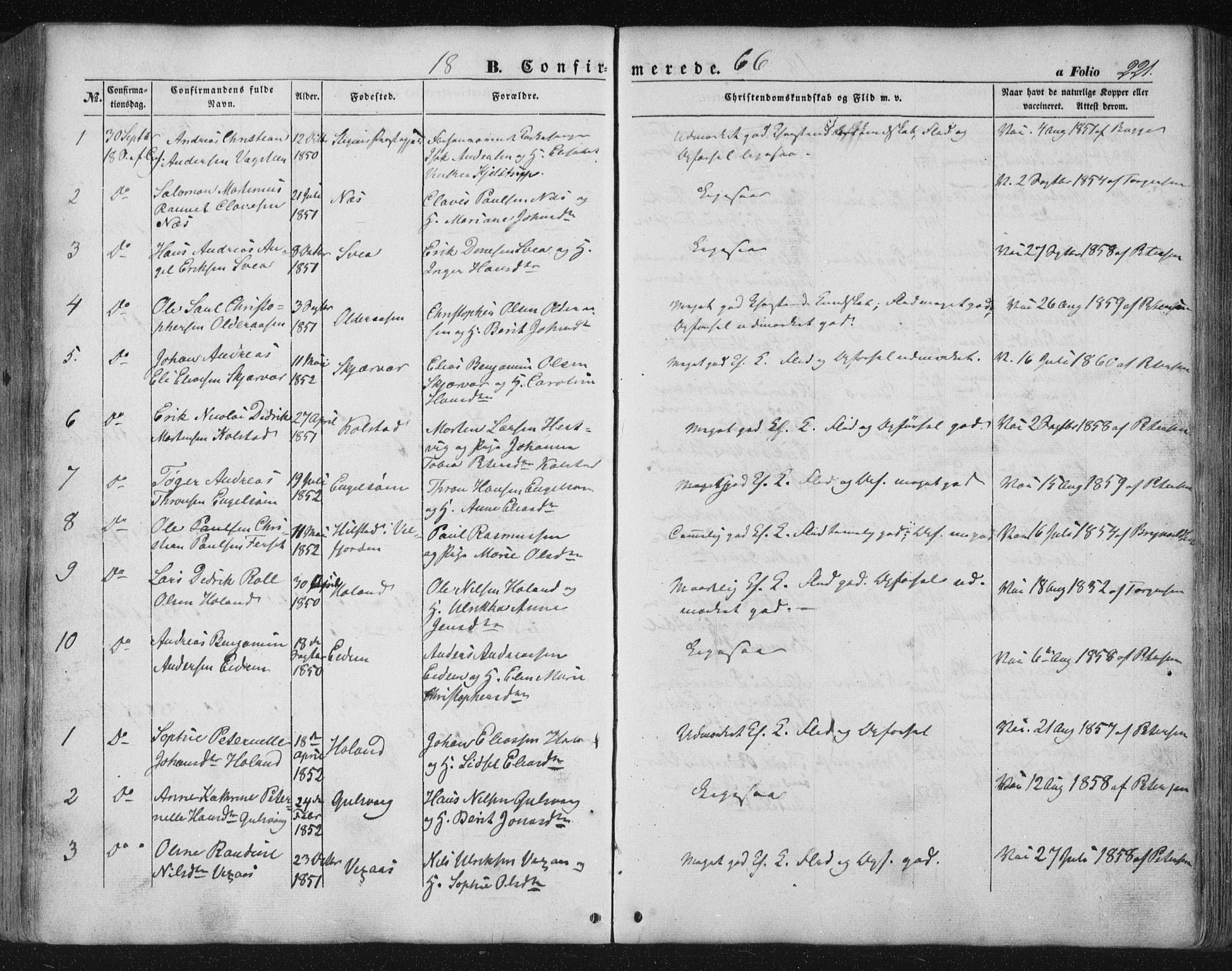 Ministerialprotokoller, klokkerbøker og fødselsregistre - Nordland, AV/SAT-A-1459/816/L0240: Parish register (official) no. 816A06, 1846-1870, p. 221