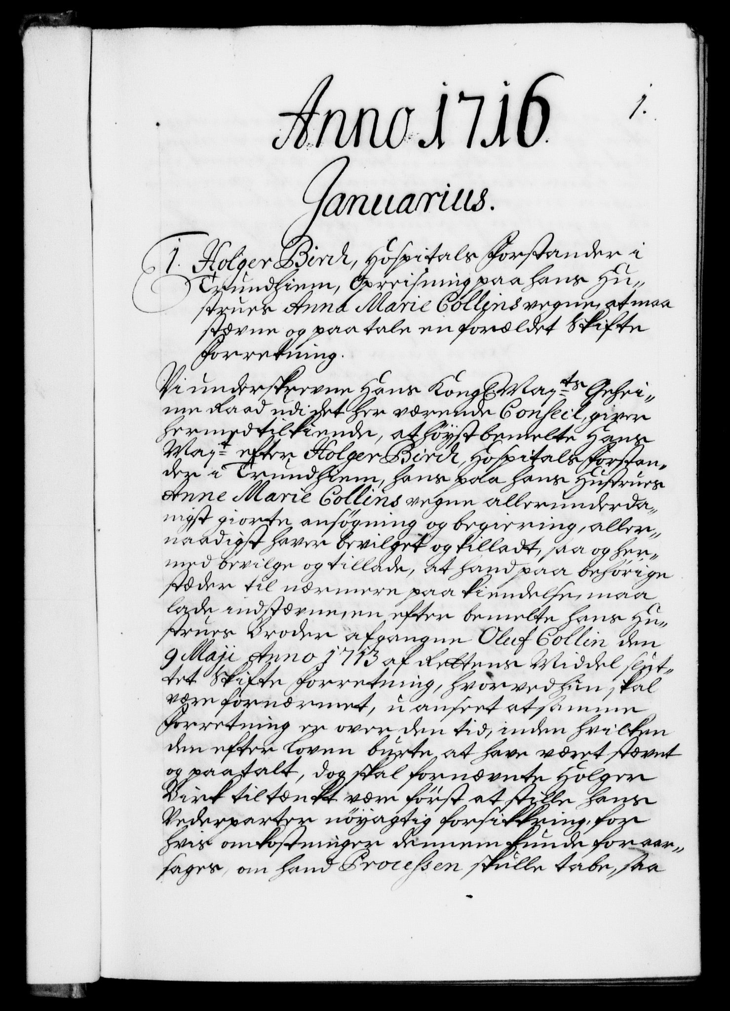Danske Kanselli 1572-1799, RA/EA-3023/F/Fc/Fca/Fcaa/L0022: Norske registre, 1716-1719, p. 1a