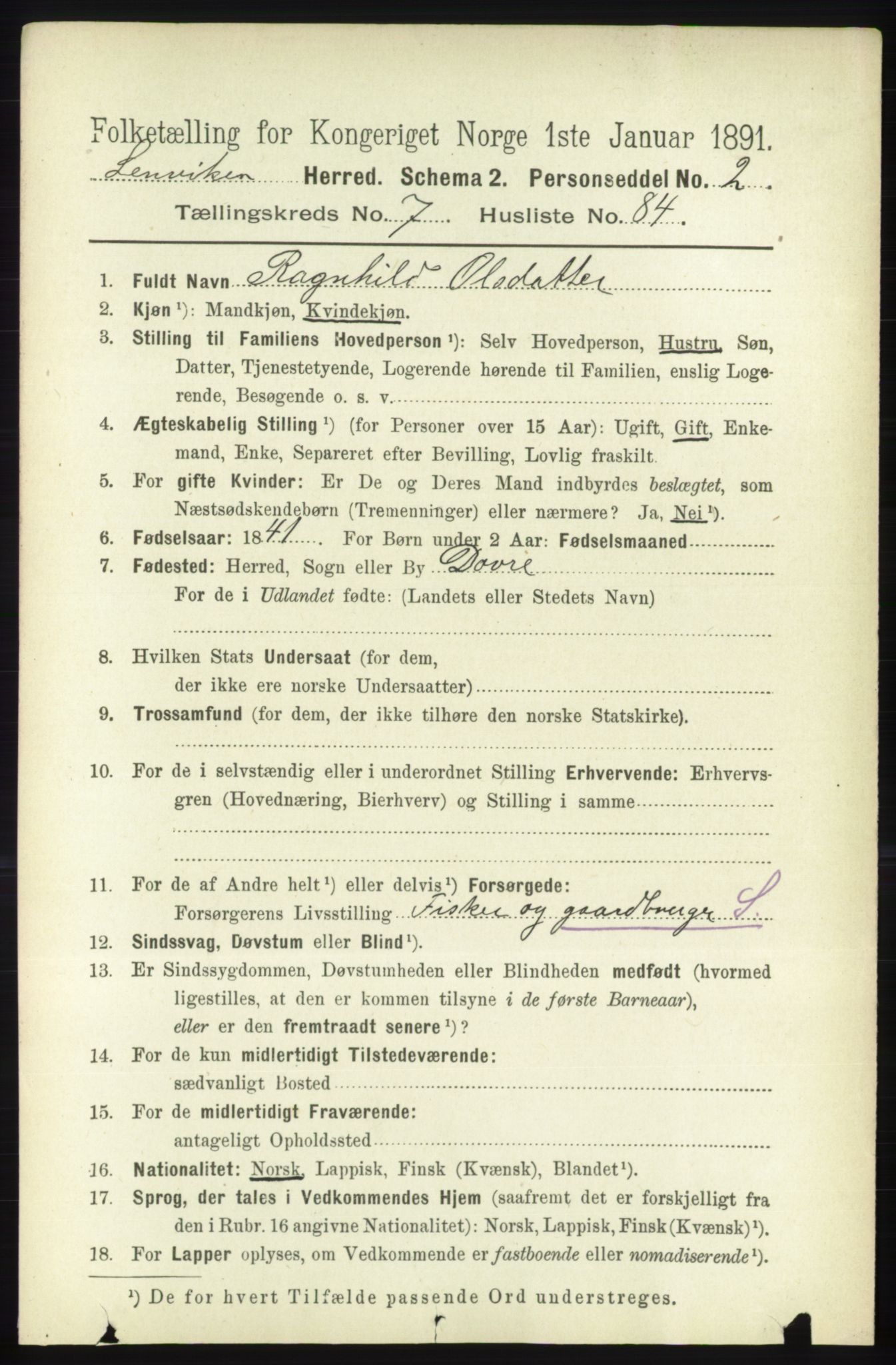 RA, 1891 census for 1931 Lenvik, 1891, p. 4301