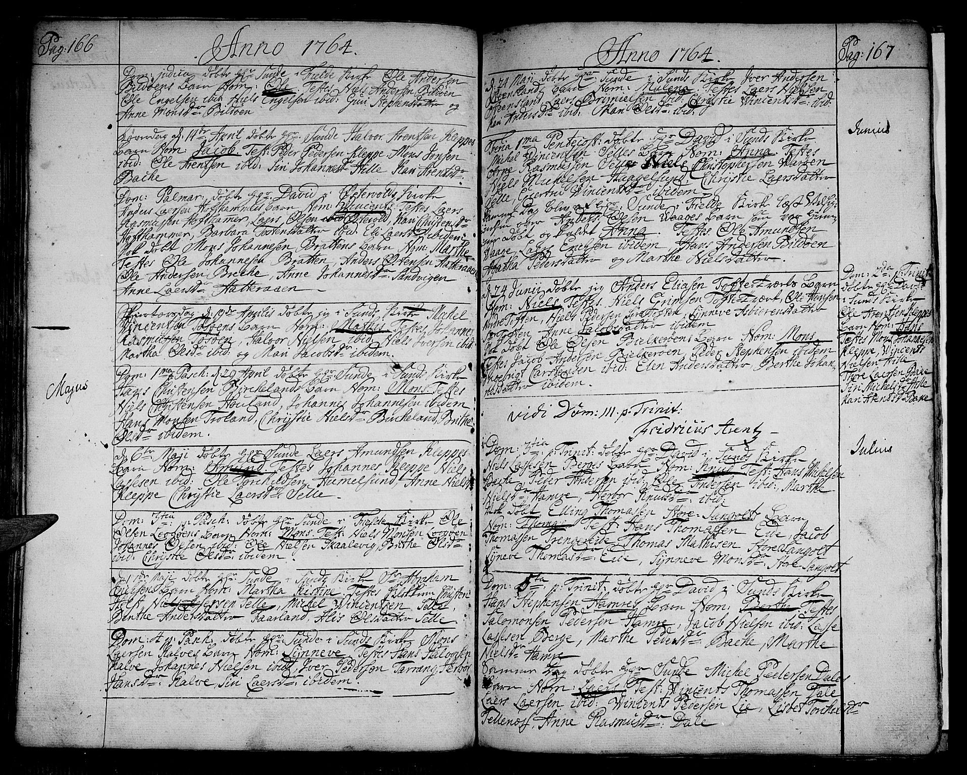 Sund sokneprestembete, AV/SAB-A-99930: Parish register (official) no. A 4, 1748-1769, p. 166-167