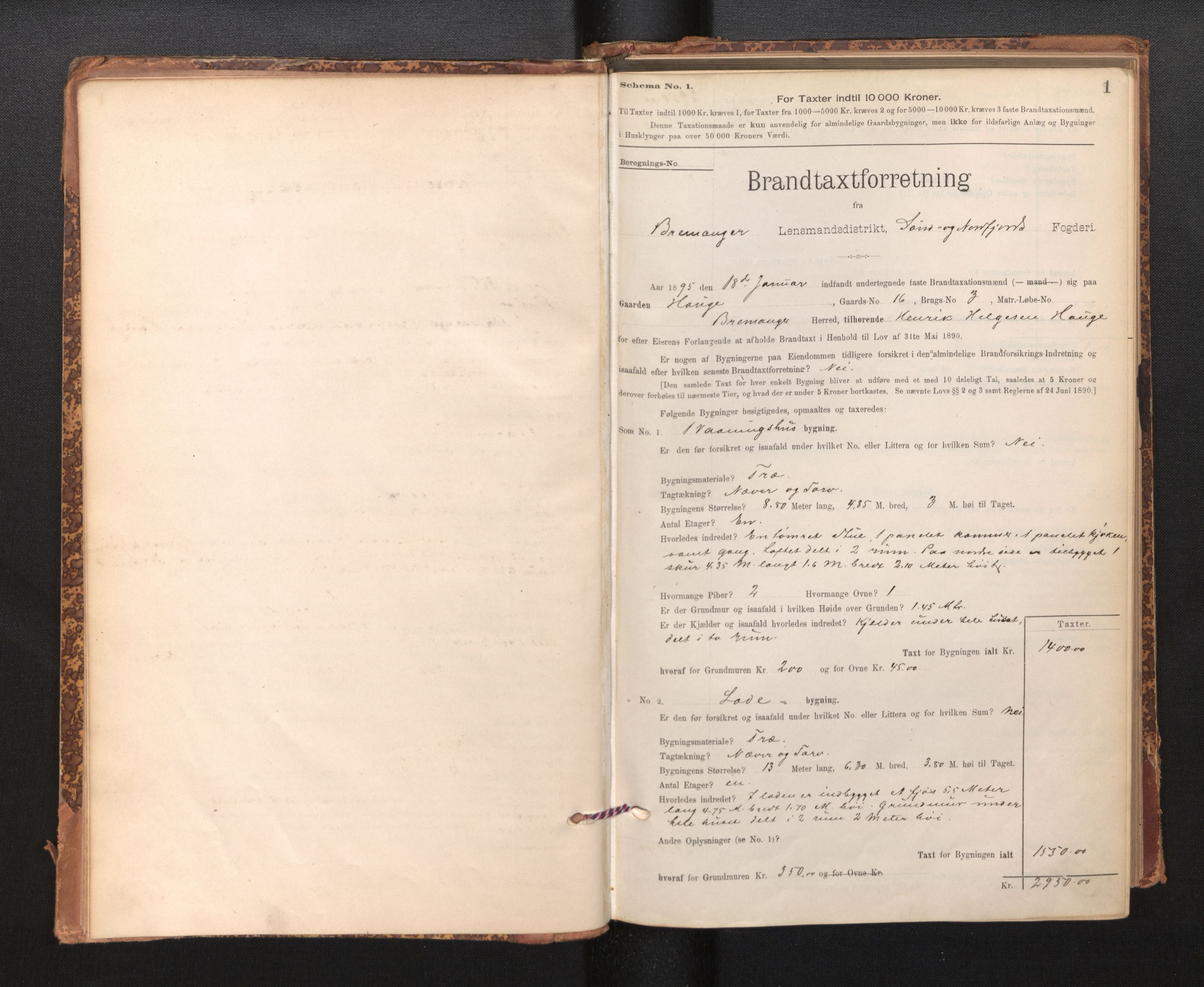 Lensmannen i Bremanger, SAB/A-26701/0012/L0007: Branntakstprotokoll, skjematakst, 1895-1936, p. 1