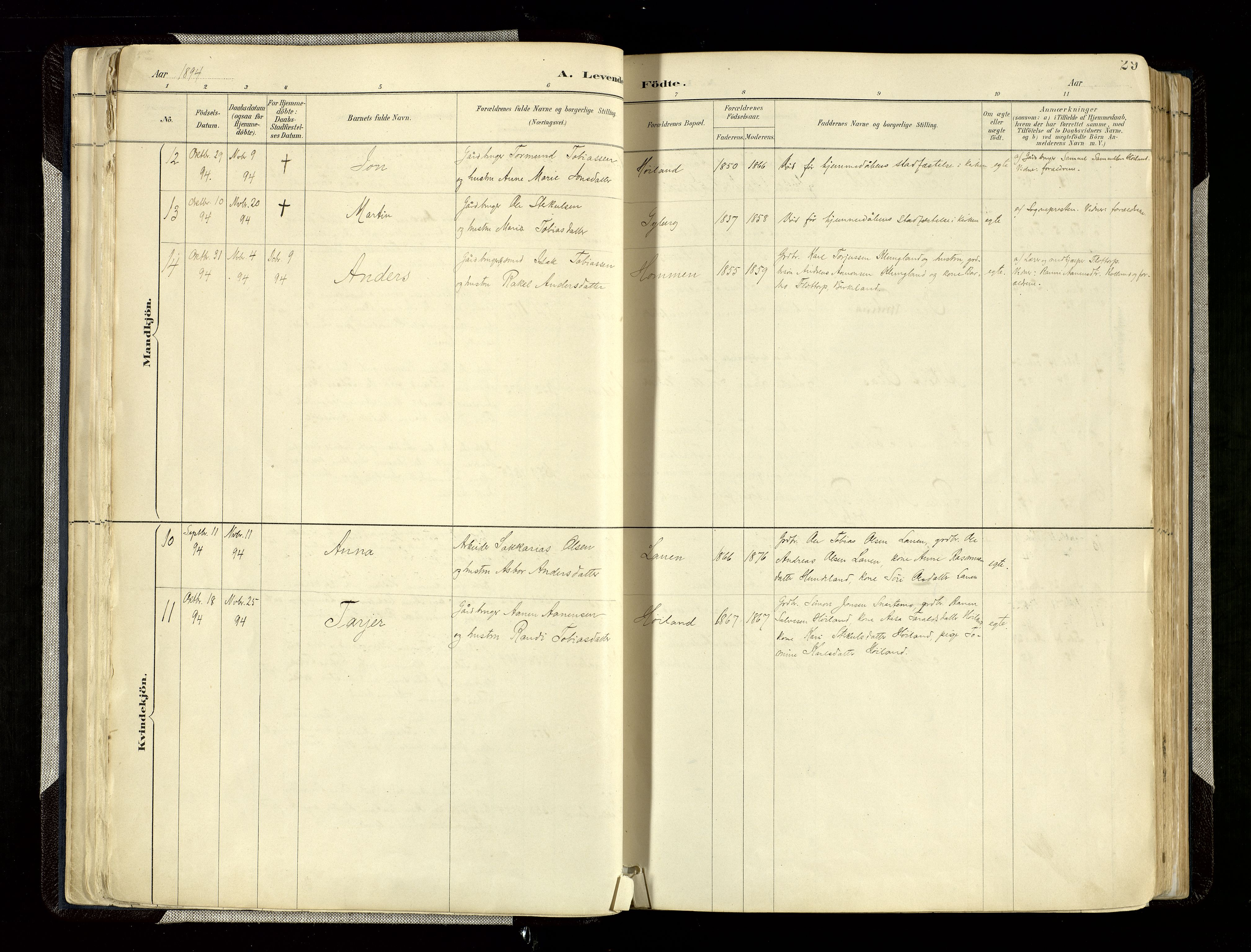 Hægebostad sokneprestkontor, AV/SAK-1111-0024/F/Fa/Faa/L0006: Parish register (official) no. A 6, 1887-1929, p. 29