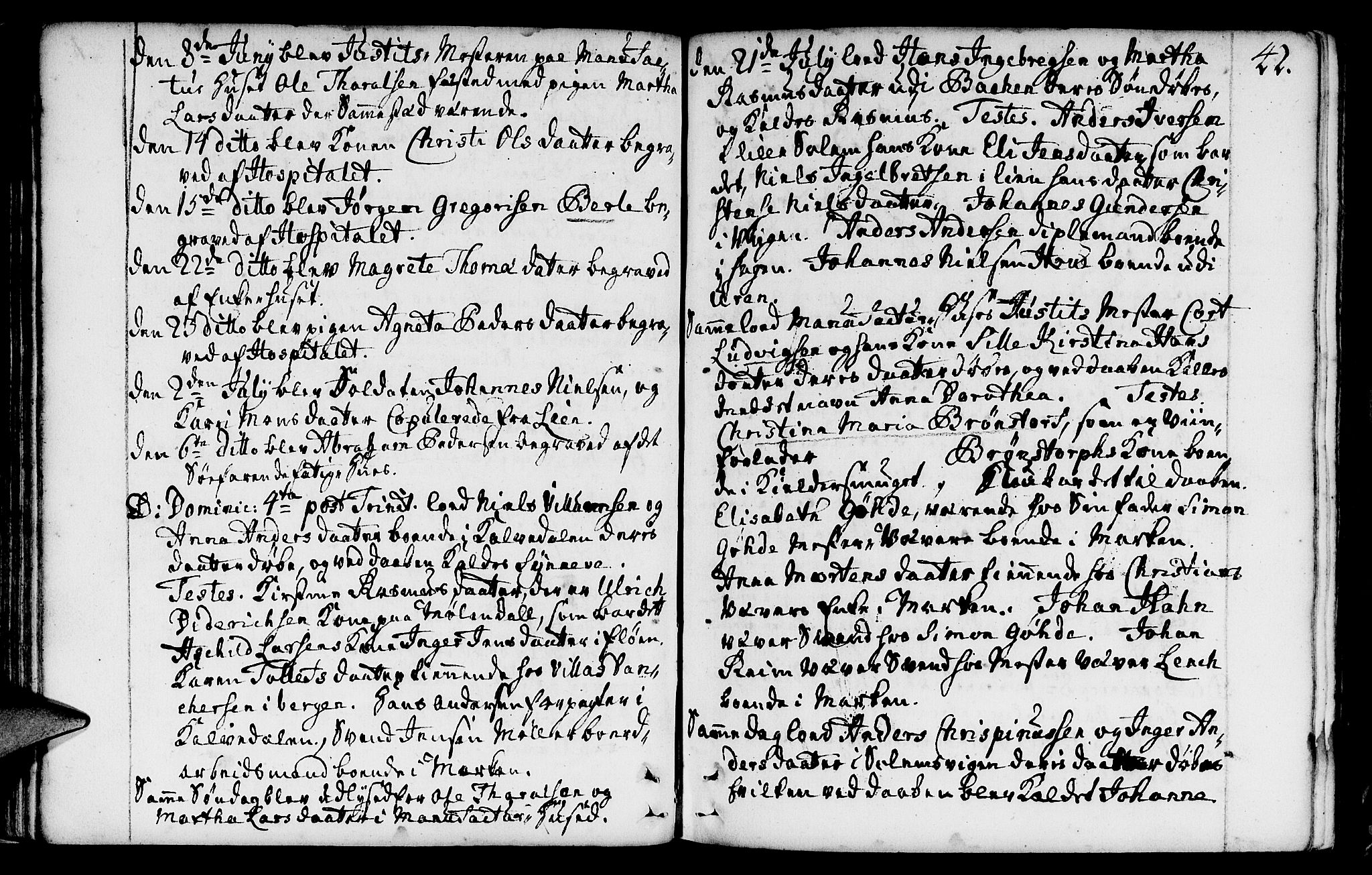 St. Jørgens hospital og Årstad sokneprestembete, AV/SAB-A-99934: Parish register (official) no. A 1, 1743-1823, p. 42