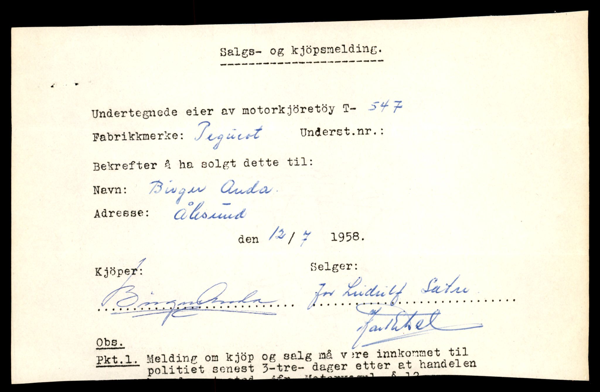 Møre og Romsdal vegkontor - Ålesund trafikkstasjon, SAT/A-4099/F/Fe/L0006: Registreringskort for kjøretøy T 547 - T 650, 1927-1998, p. 17