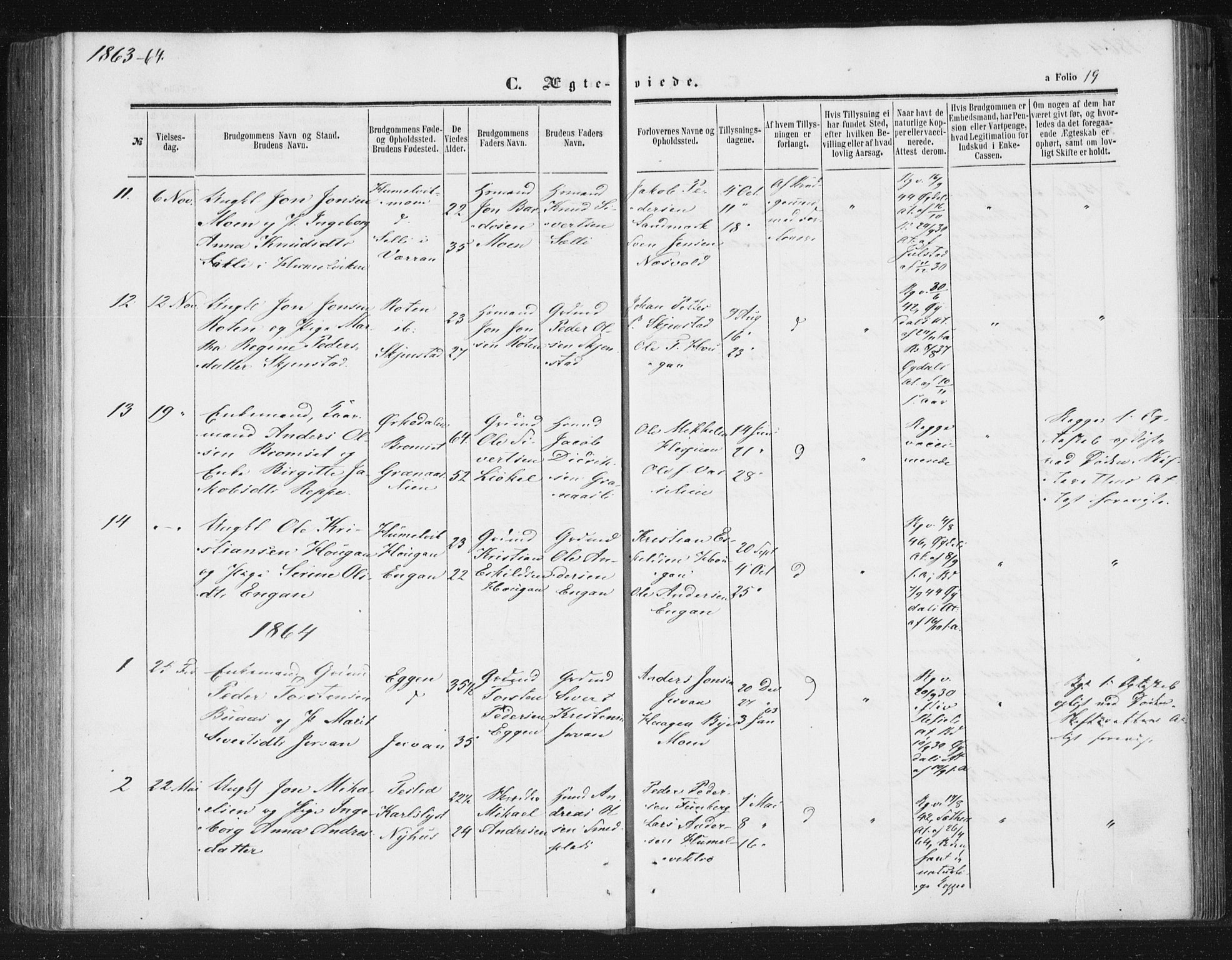 Ministerialprotokoller, klokkerbøker og fødselsregistre - Sør-Trøndelag, SAT/A-1456/616/L0408: Parish register (official) no. 616A05, 1857-1865, p. 19