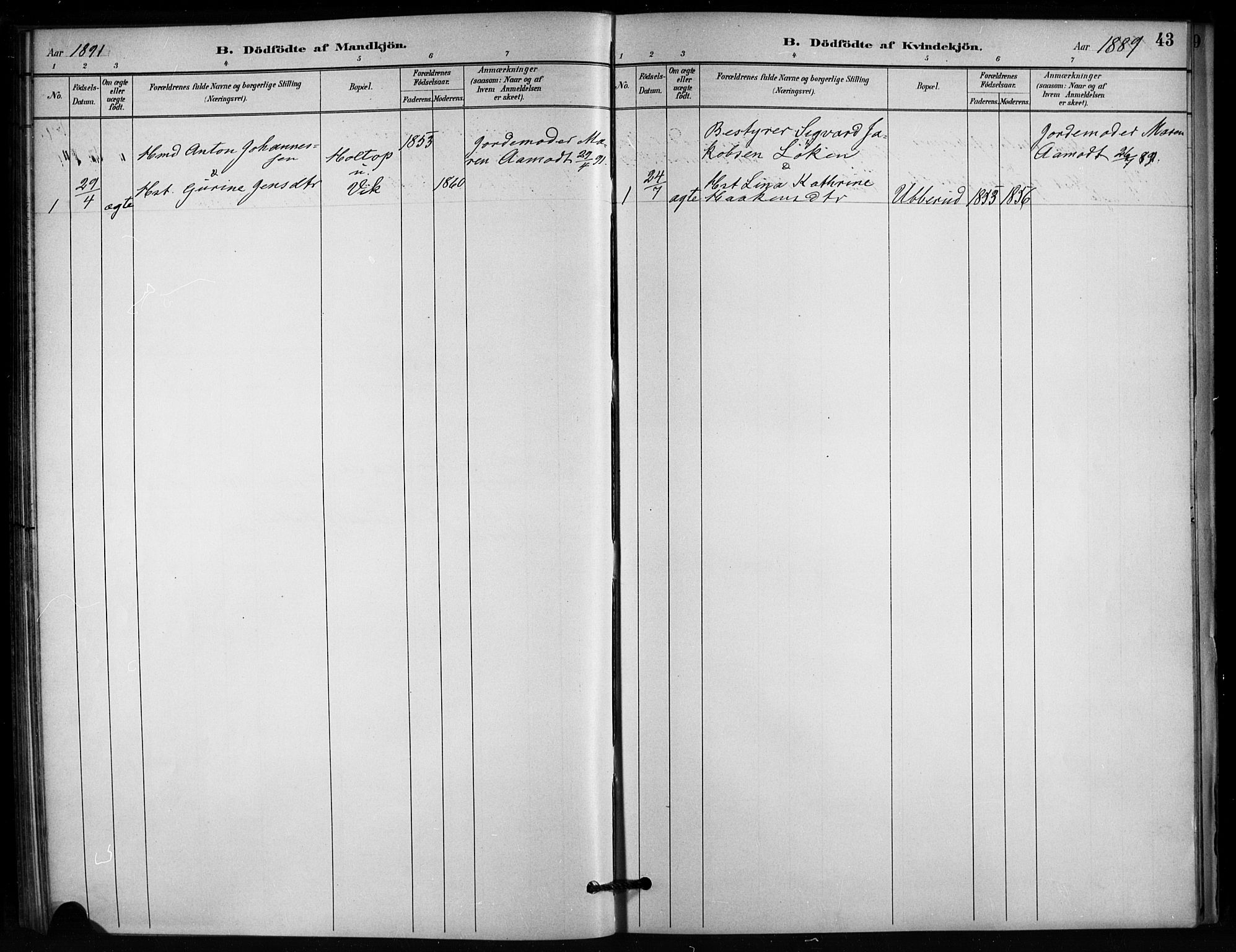 Enebakk prestekontor Kirkebøker, SAO/A-10171c/F/Fb/L0001: Parish register (official) no. II 1, 1877-1902, p. 43