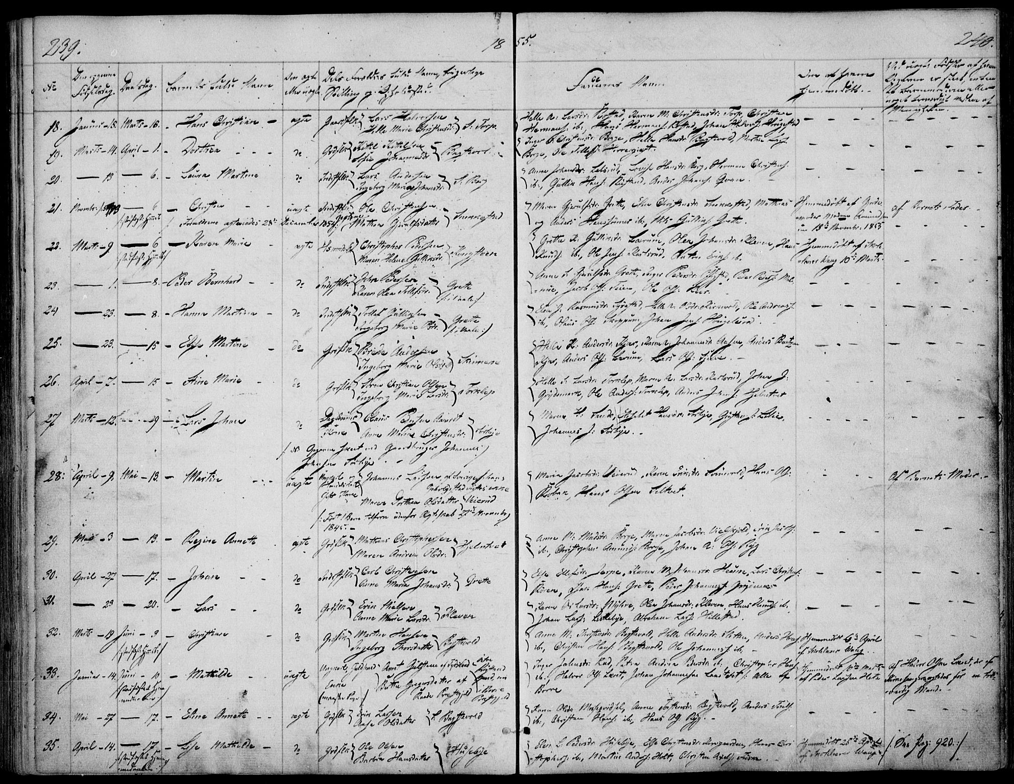 Våle kirkebøker, AV/SAKO-A-334/F/Fa/L0009a: Parish register (official) no. I 9A, 1839-1860, p. 239-240