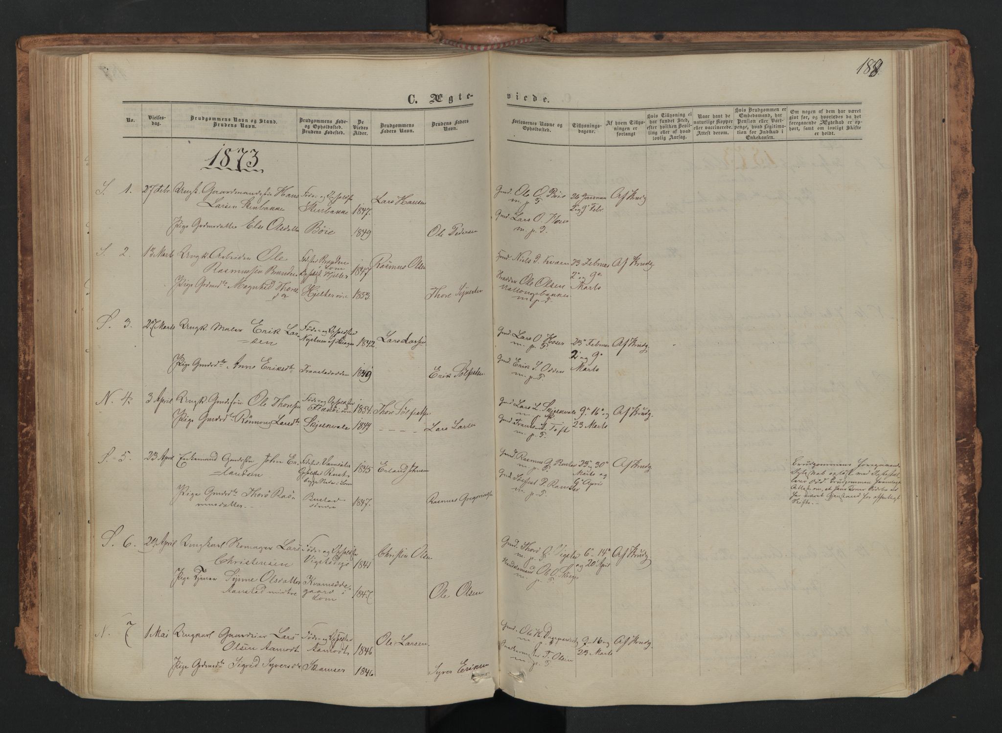 Skjåk prestekontor, AV/SAH-PREST-072/H/Ha/Haa/L0001: Parish register (official) no. 1, 1863-1879, p. 188