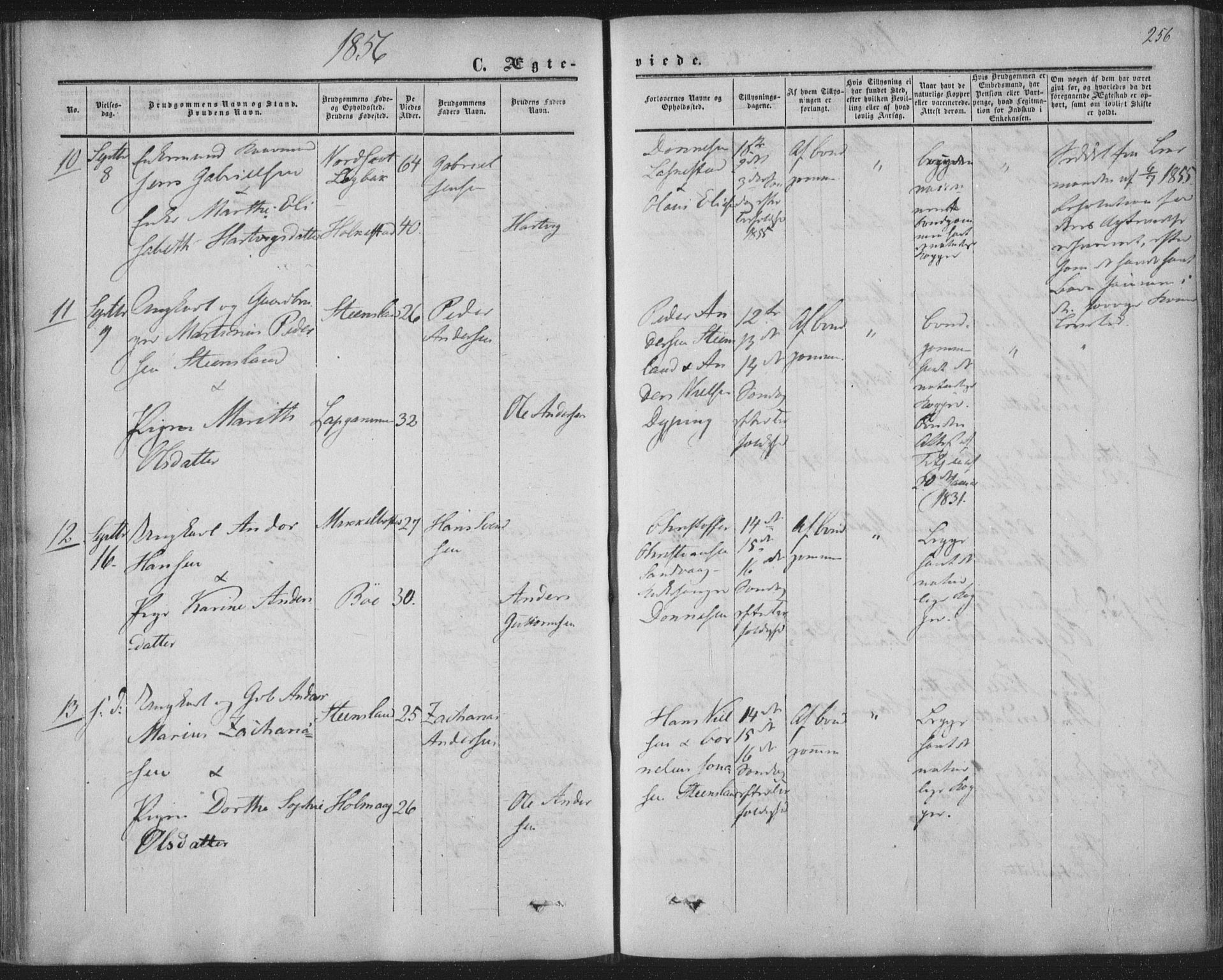 Ministerialprotokoller, klokkerbøker og fødselsregistre - Nordland, AV/SAT-A-1459/855/L0800: Parish register (official) no. 855A08, 1852-1864, p. 256