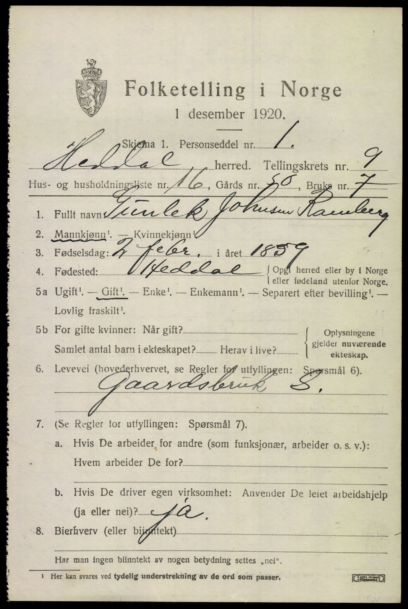 SAKO, 1920 census for Heddal, 1920, p. 6762