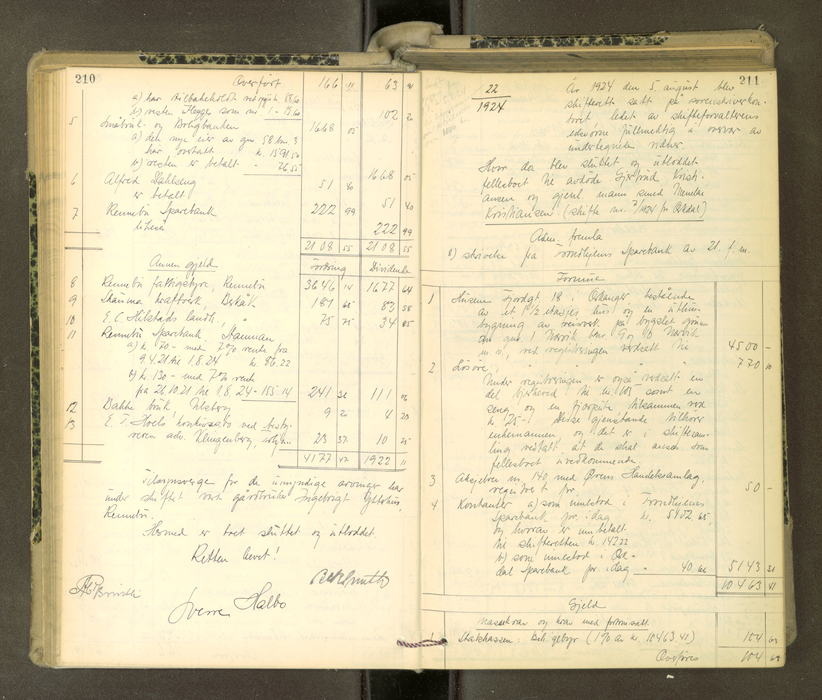 Orkdal sorenskriveri, AV/SAT-A-4169/1/3/3Aa/L0017: Skifteprotokoller, 1921-1929, p. 210-211