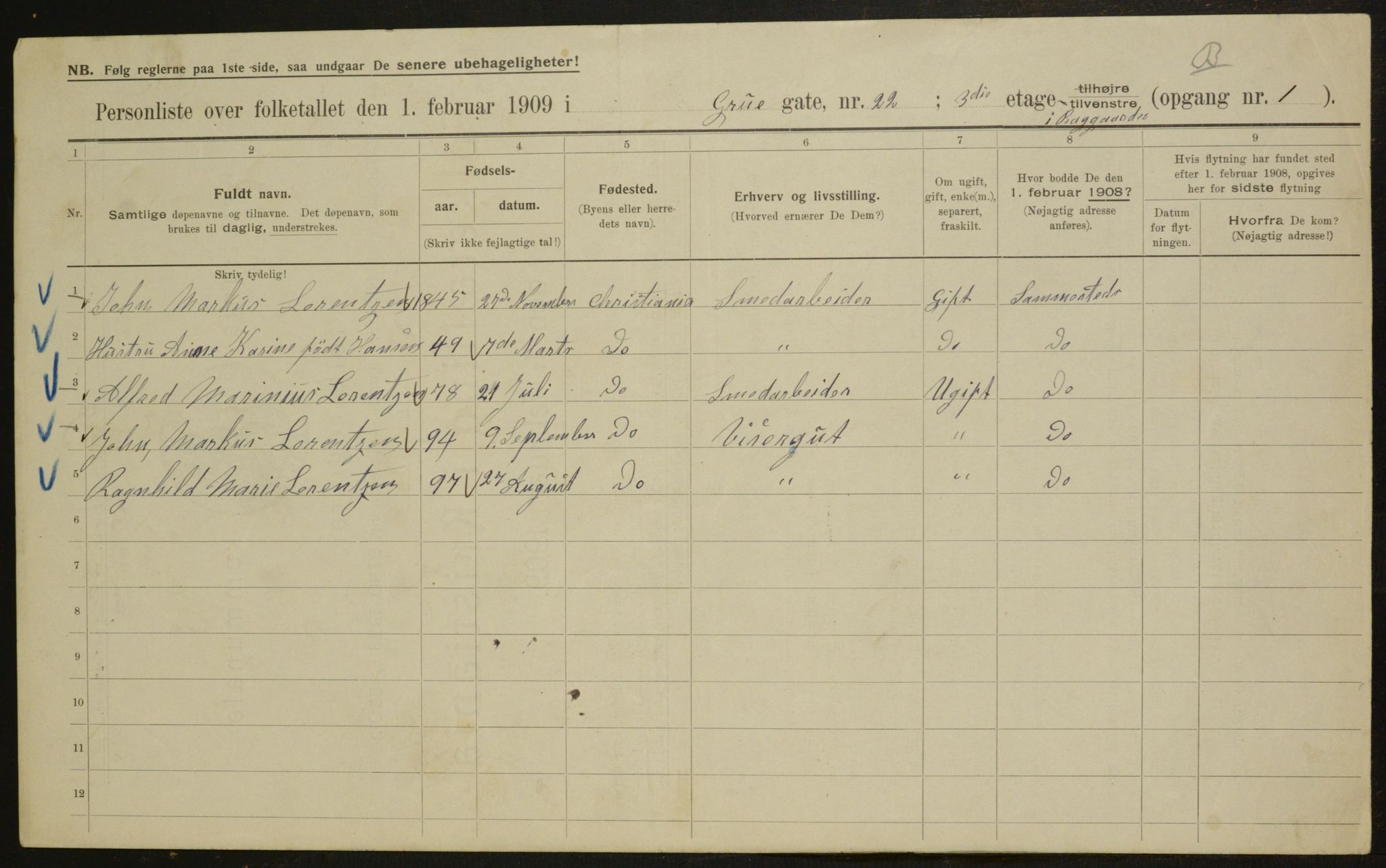 OBA, Municipal Census 1909 for Kristiania, 1909, p. 27816